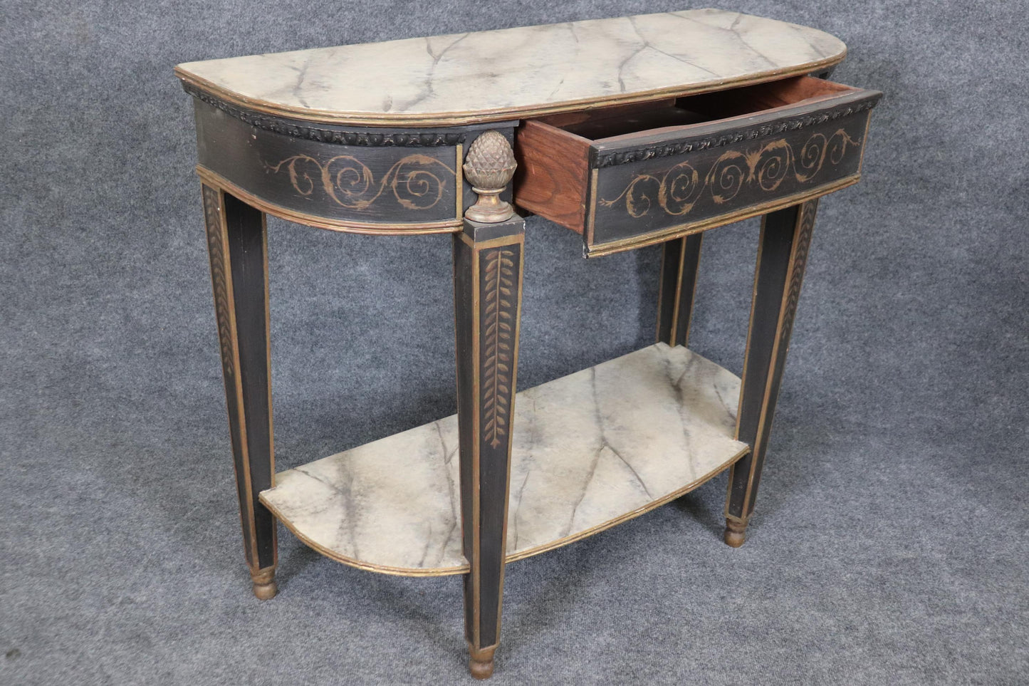 Pair of Antique Faux Marble Paint Decorated French Directoire Console Tables