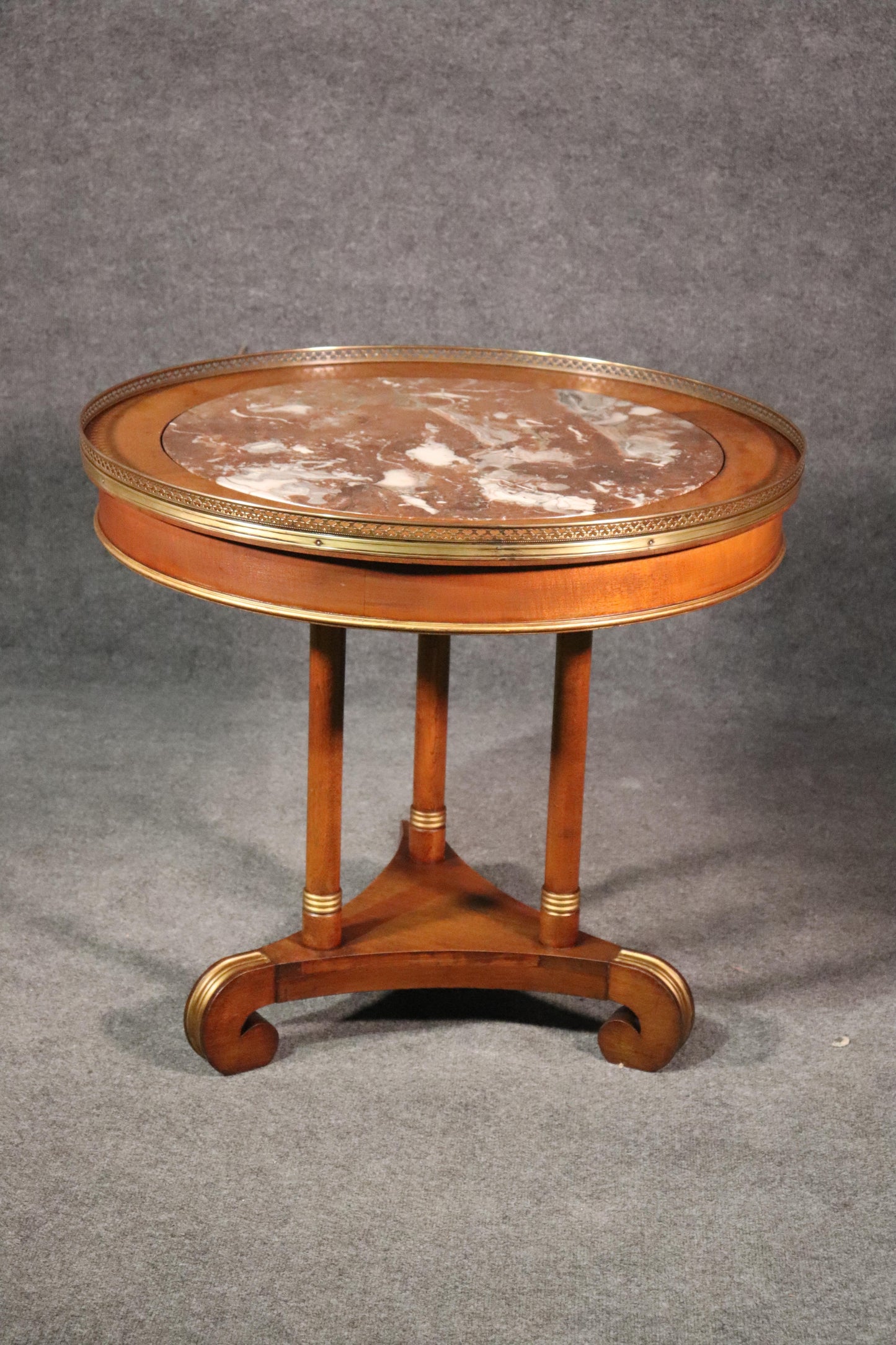 Russian Baltic Brass Bound Marble Top Empire Style Center Occasional Table