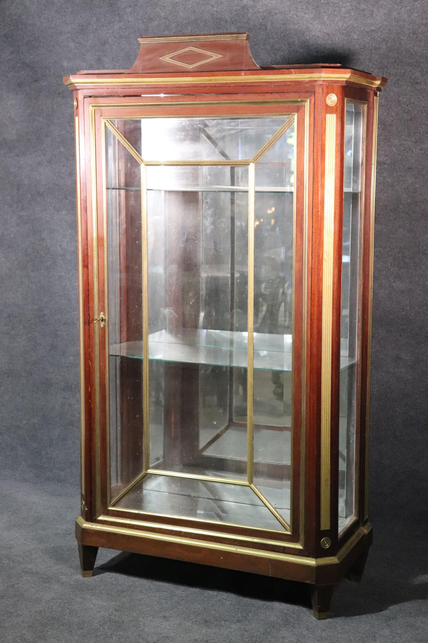 Russian Baltic Mahogany Bronze Trimmed Directoire Style China Cabinet Vitrine