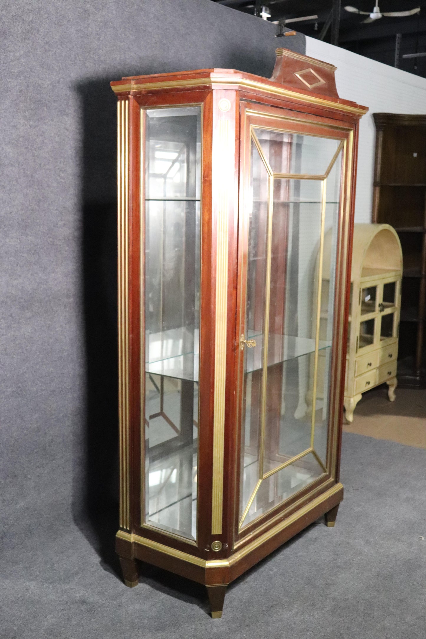 Russian Baltic Mahogany Bronze Trimmed Directoire Style China Cabinet Vitrine