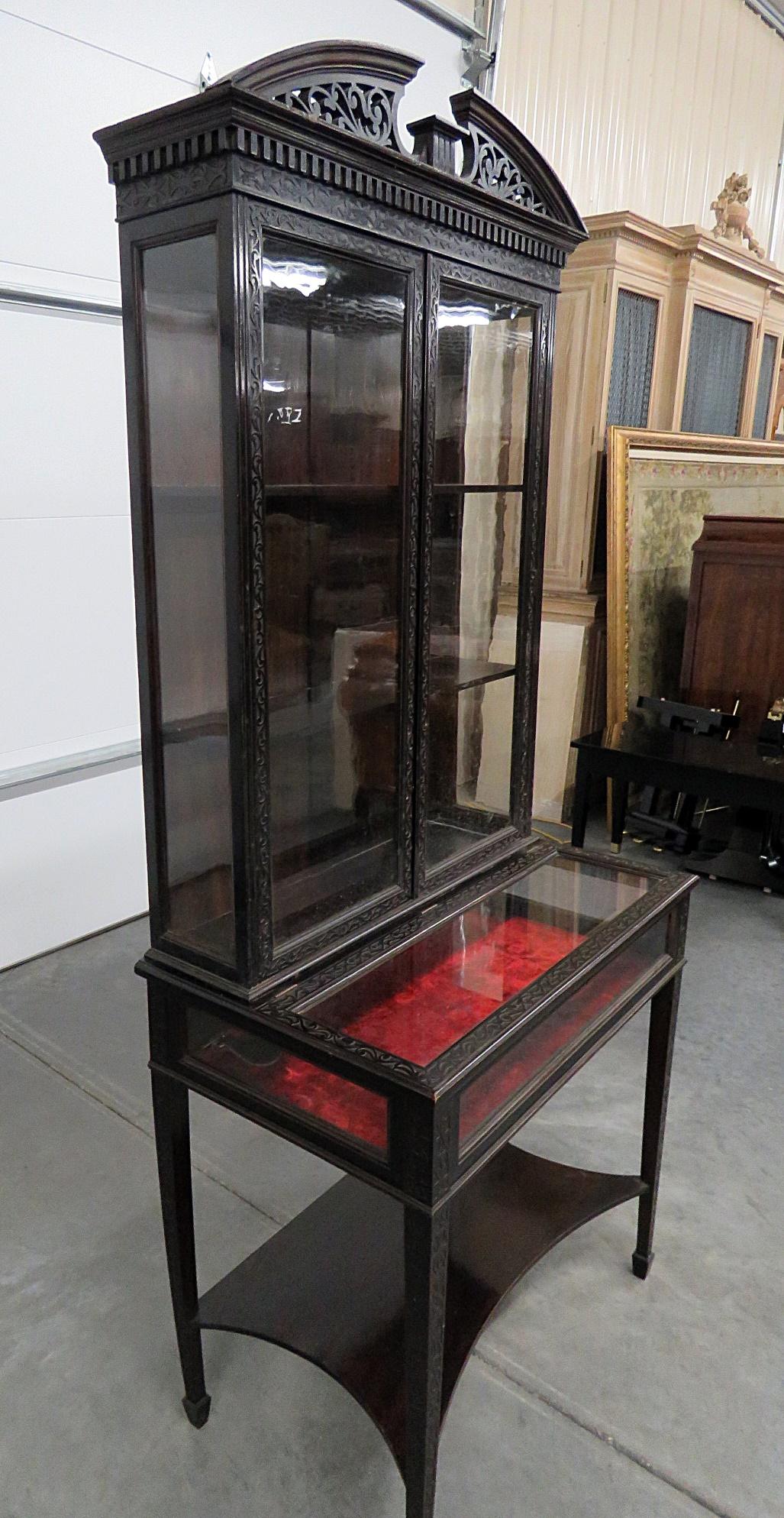 English Mahogany Collectors or Jewelry Display Cabinet C1890s