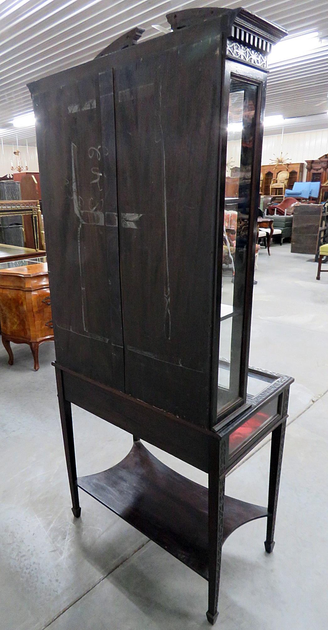 English Mahogany Collectors or Jewelry Display Cabinet C1890s