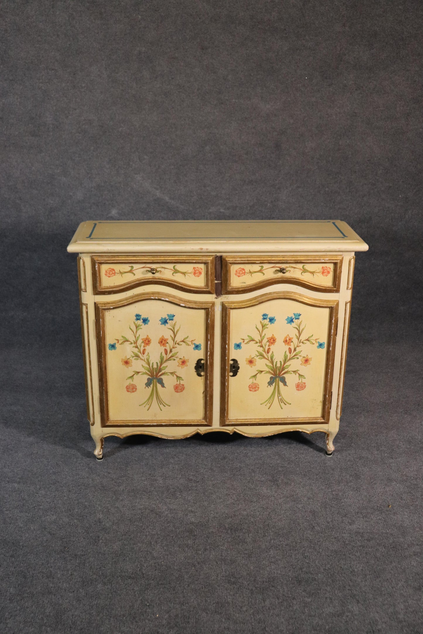 Paint Decorated Continental Italian Foyer Cabinet Console Table Buffet