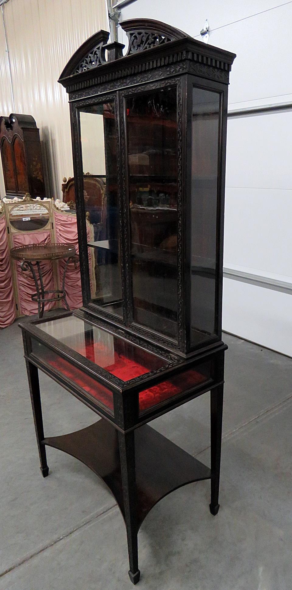 English Mahogany Collectors or Jewelry Display Cabinet C1890s