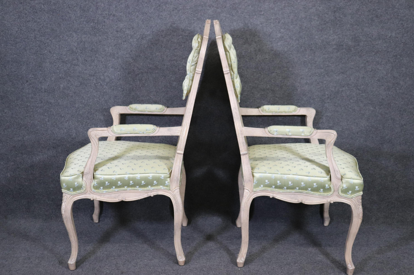 Set 8 Painted Green Upholstered Cane French Louis XV Tall Back Dining Chairs