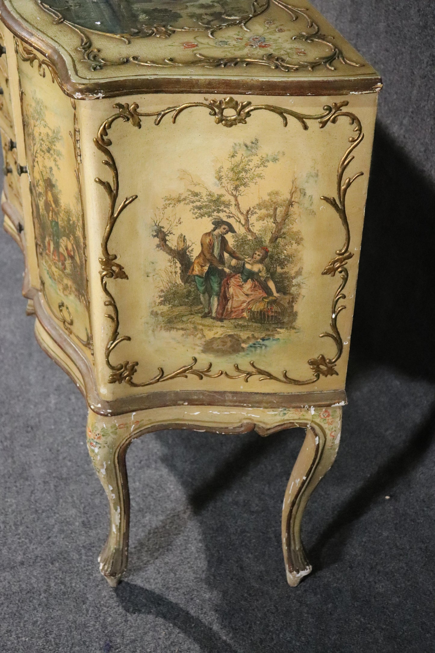 Italian-Made Vernis Martin French Louis XV Style Paint Decorated Buffet Commode