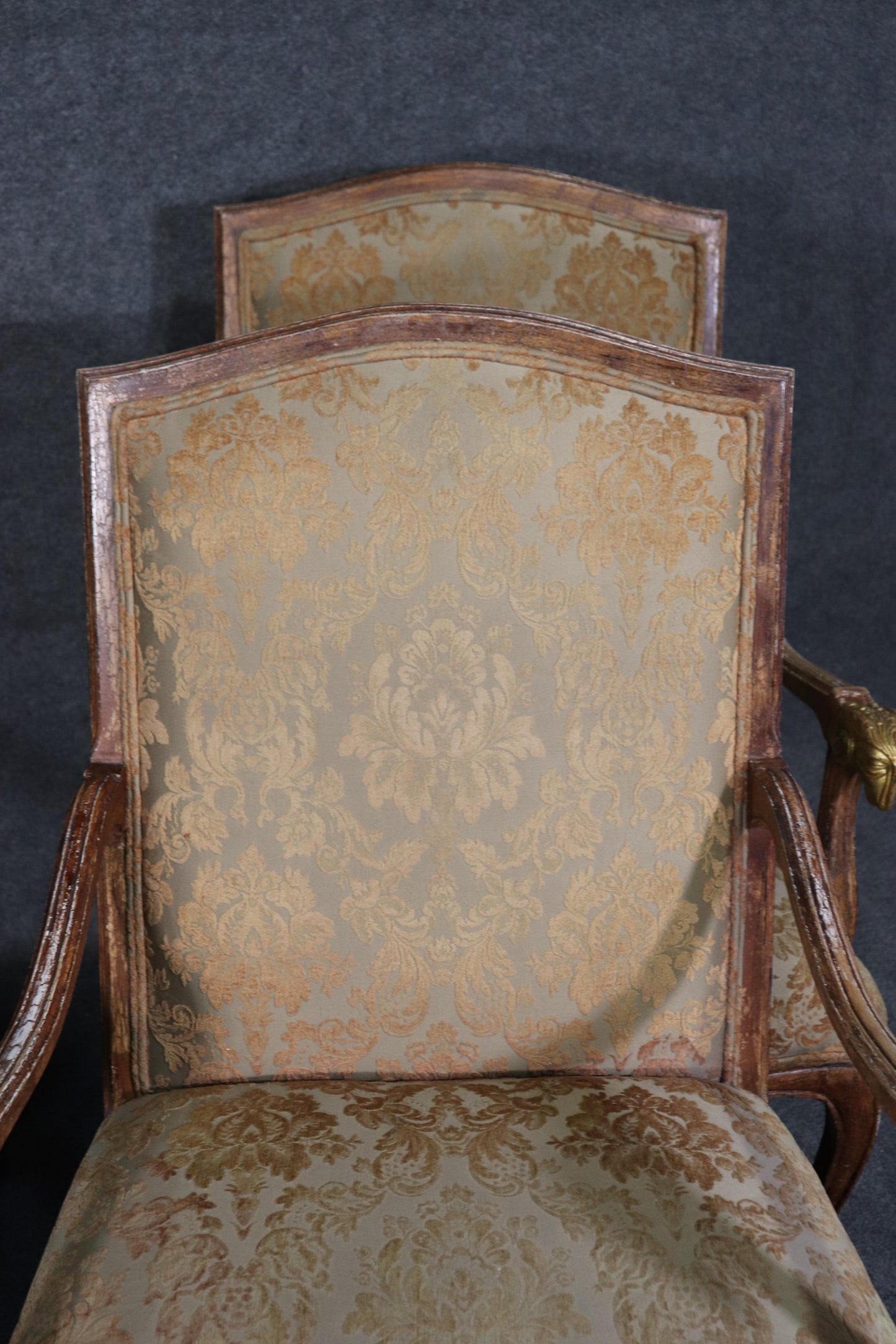 Set 4 French Paint Decorated Giltwood Rams Head Armchairs Dining Office Chairs