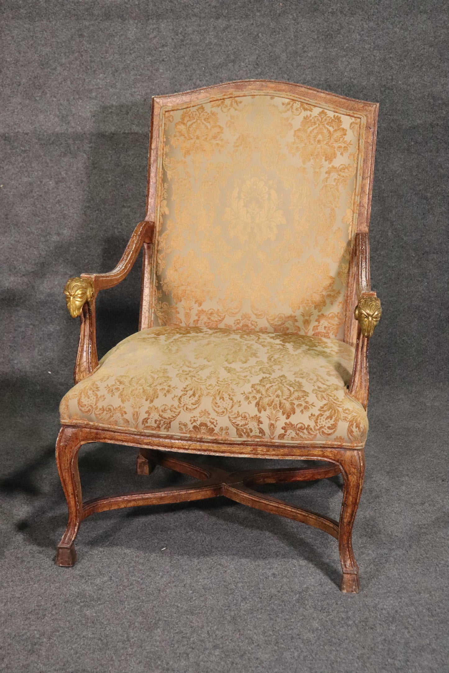 Set 4 French Paint Decorated Giltwood Rams Head Armchairs Dining Office Chairs