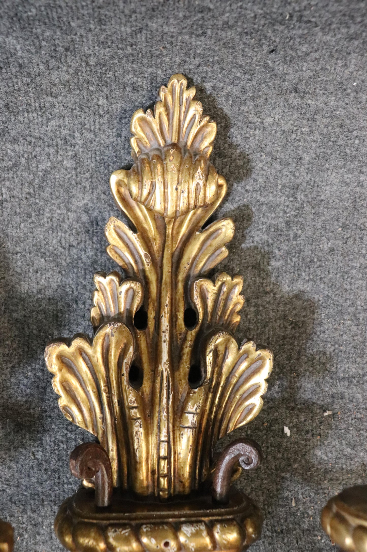 Pair of French Louis XV Gilded Carved Wood Sconces