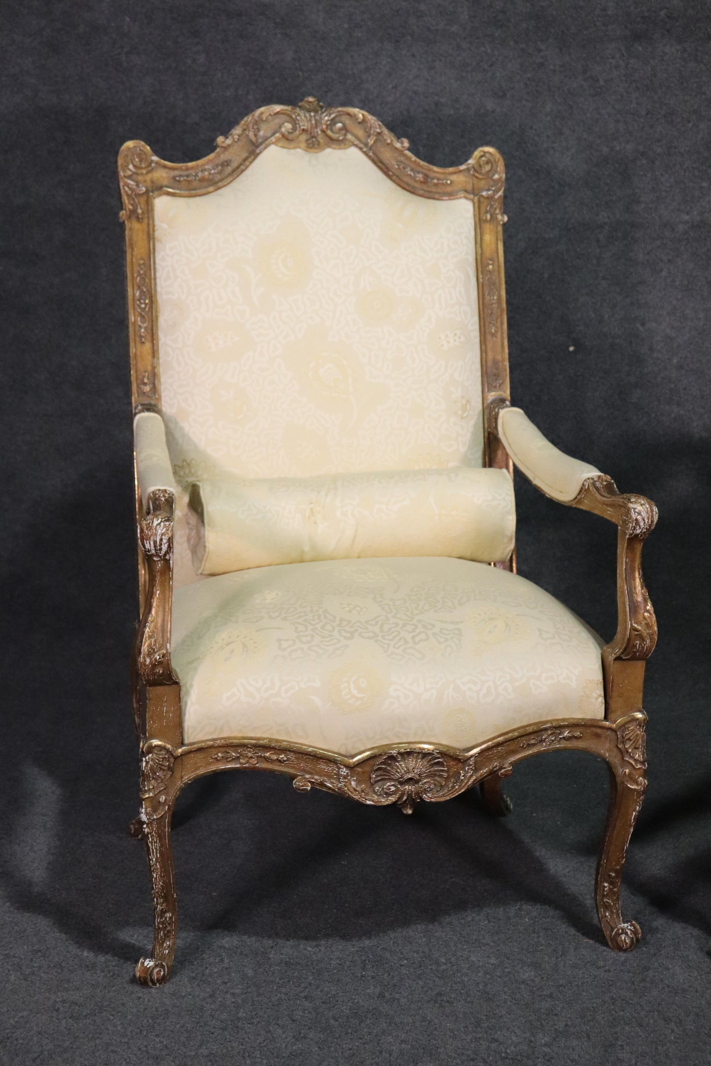 French Louis XV Distressed Painted Armchairs Fautueills, circa 1920s