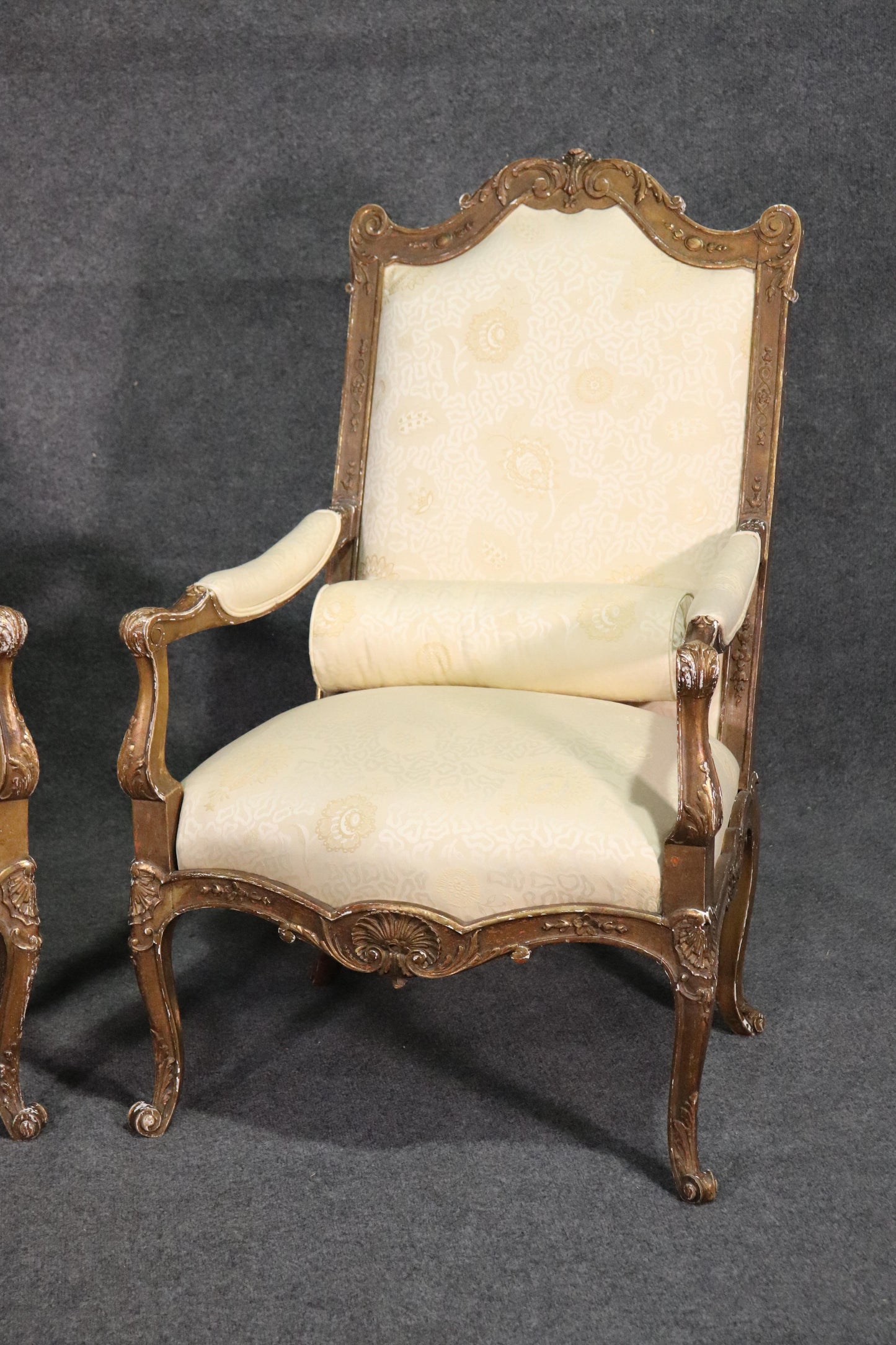 French Louis XV Distressed Painted Armchairs Fautueills, circa 1920s