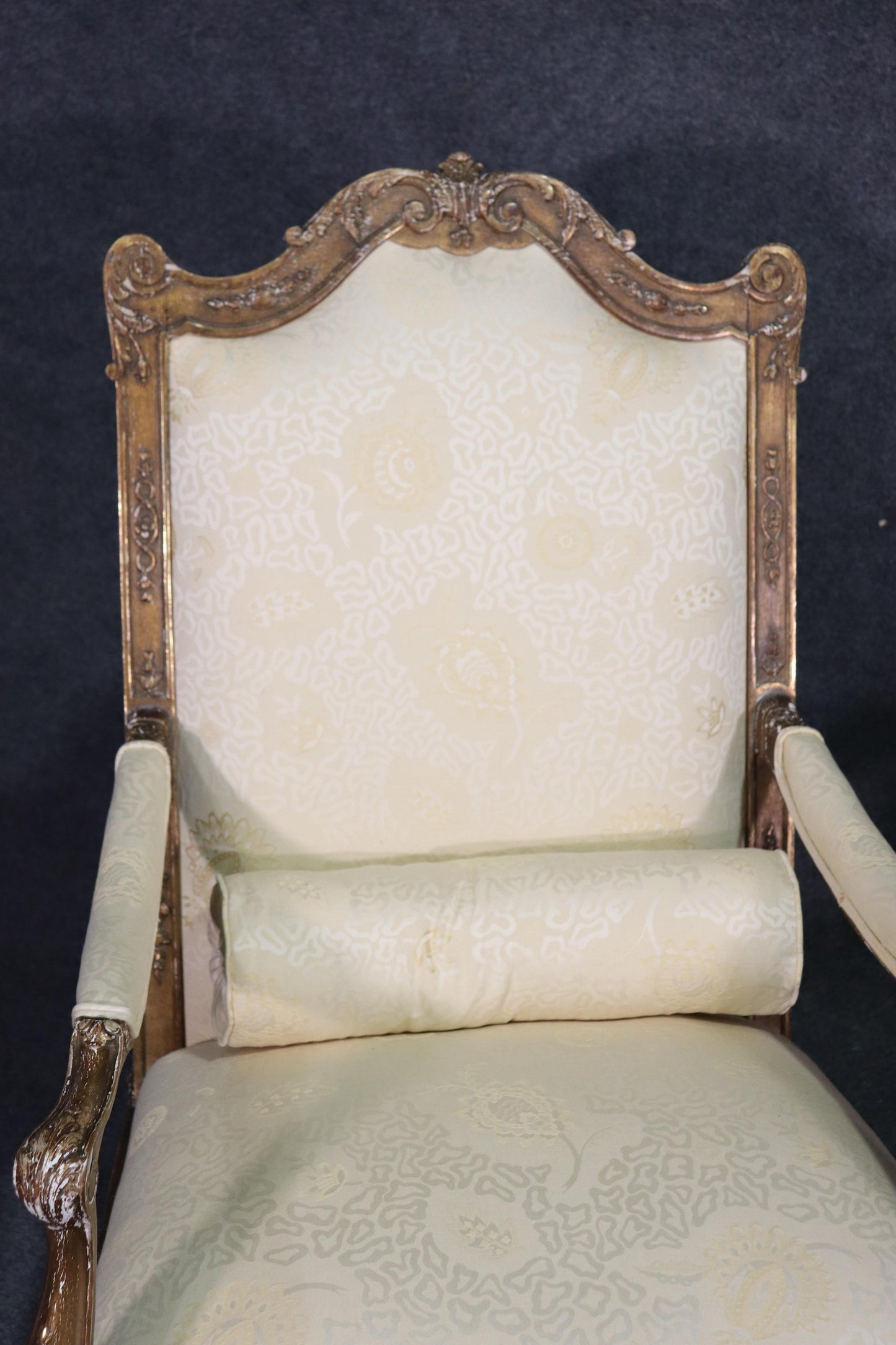 French Louis XV Distressed Painted Armchairs Fautueills, circa 1920s