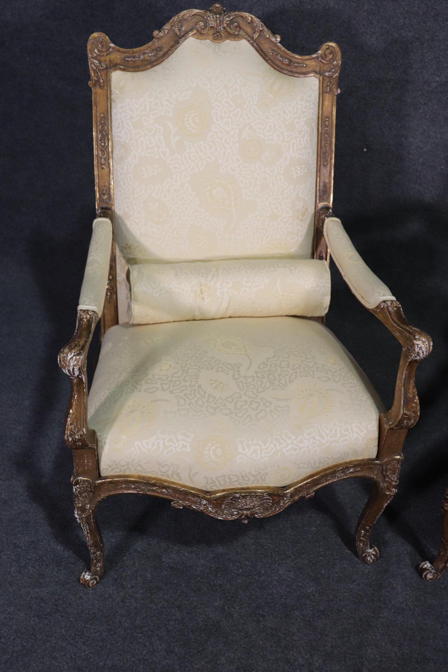 French Louis XV Distressed Painted Armchairs Fautueills, circa 1920s