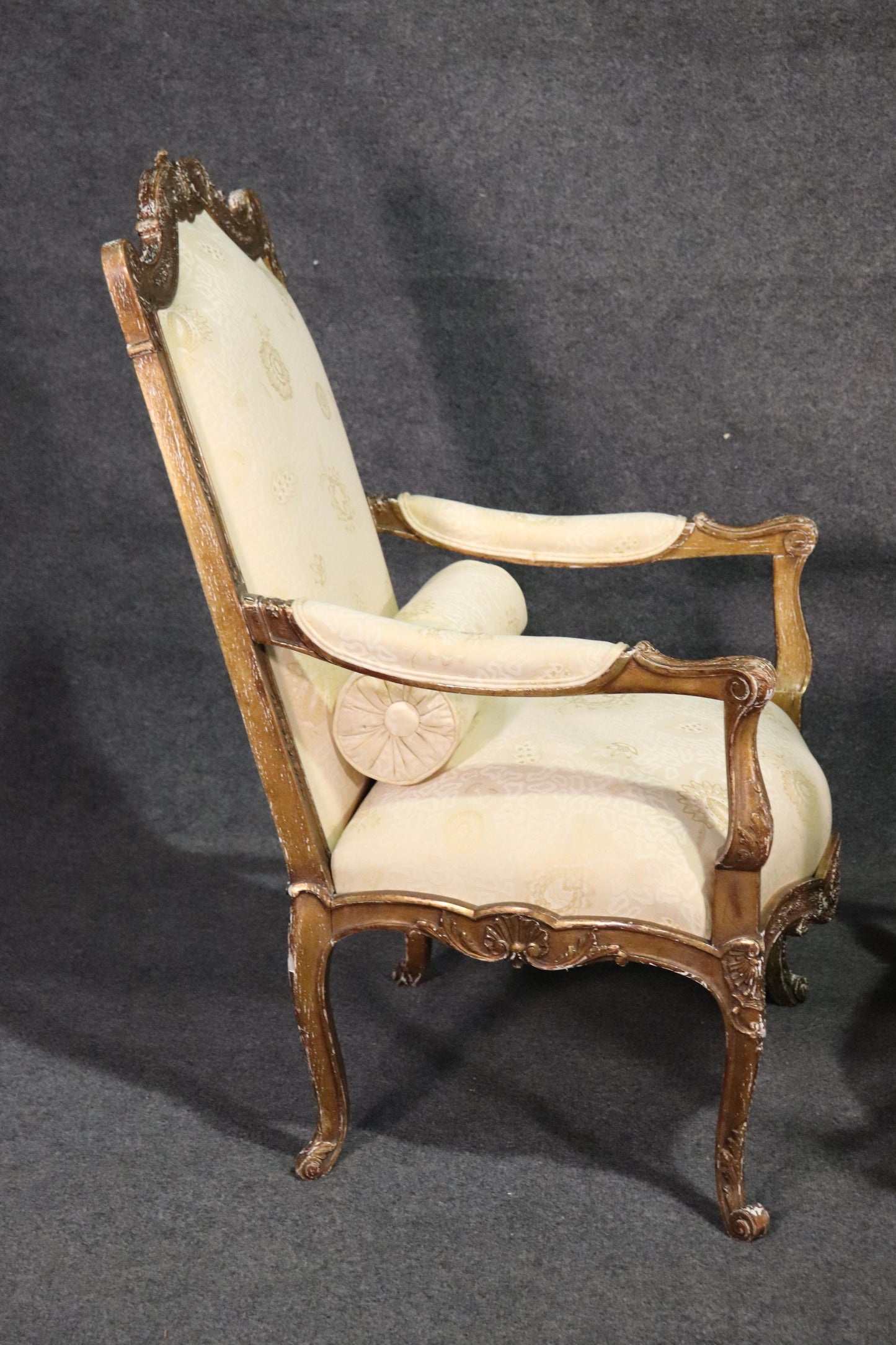 French Louis XV Distressed Painted Armchairs Fautueills, circa 1920s