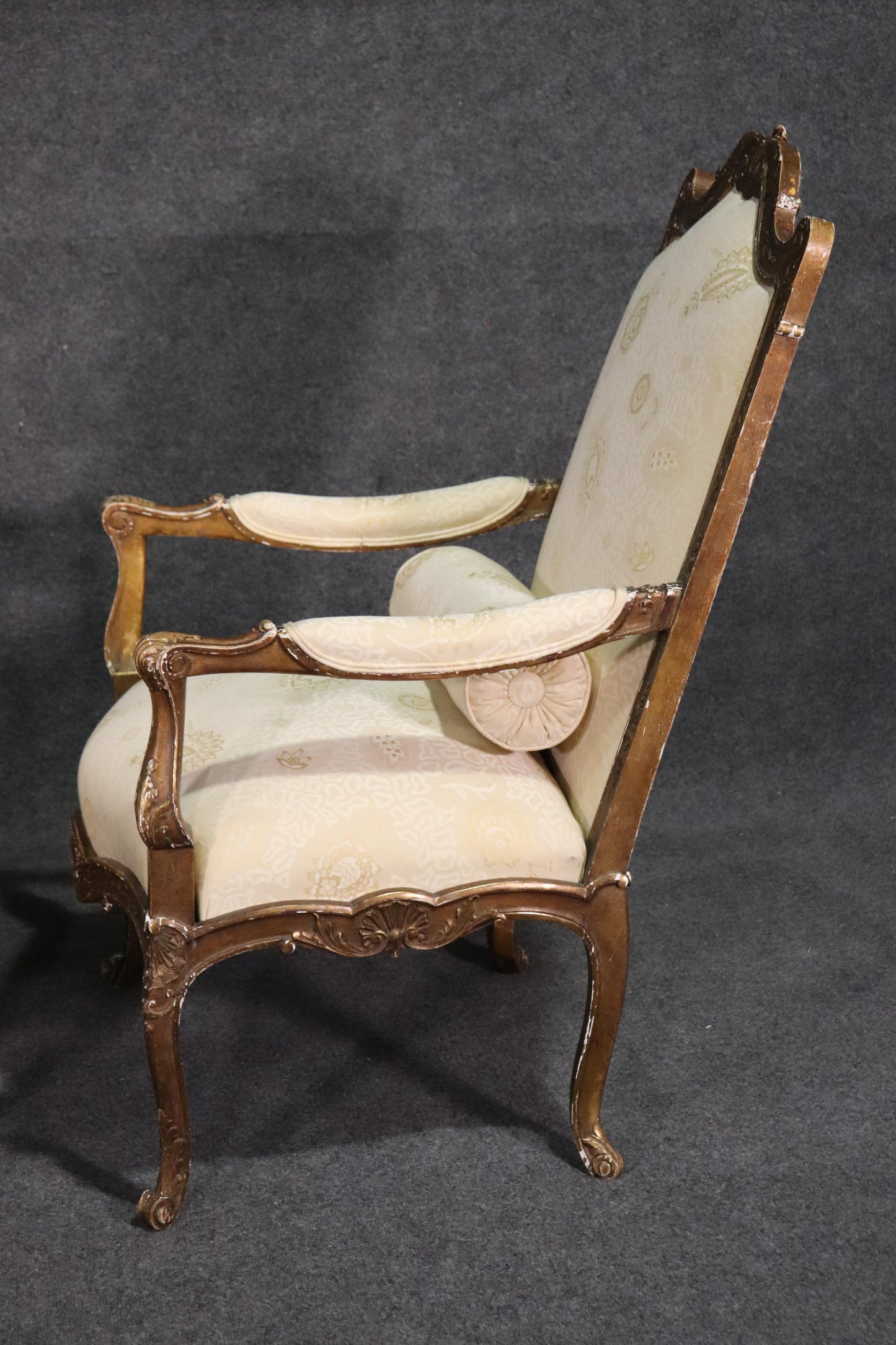 French Louis XV Distressed Painted Armchairs Fautueills, circa 1920s