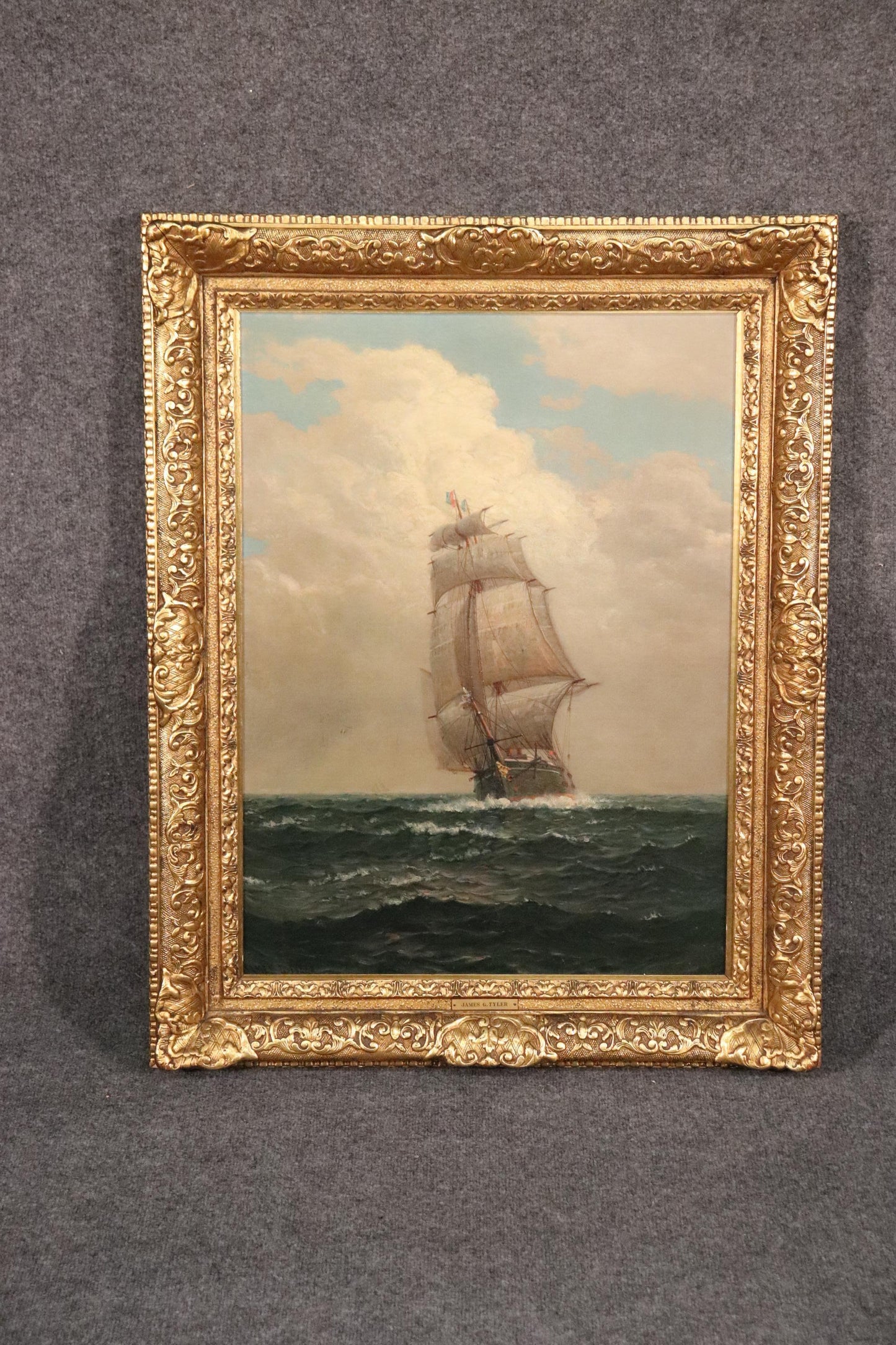 Fine Signed Painting of a Tall Sailing Ship James Gale Tyler