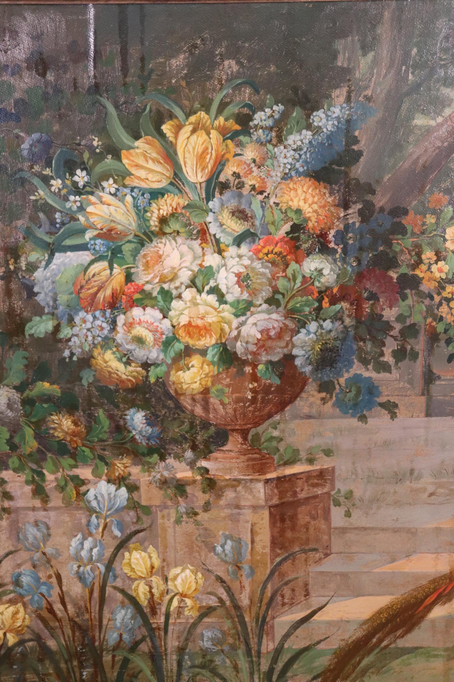 Signed Vladimir Pavlosky Oil on Canvas of Peackcock and Flowers Dated 1927