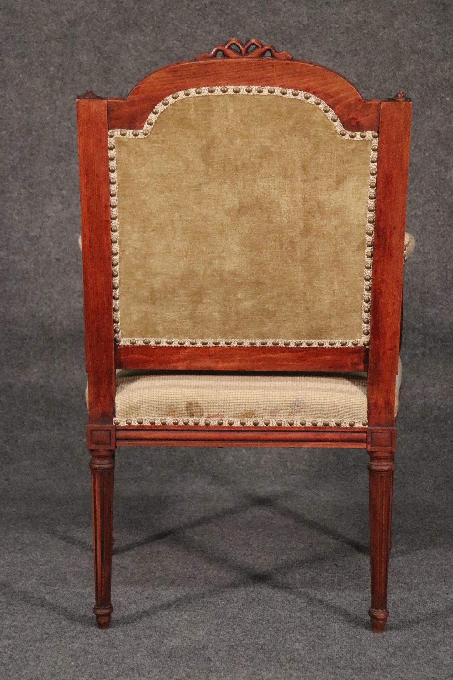 French Louis XVI Needlepoint Fauteuil Armchair in Walnut, circa 1890