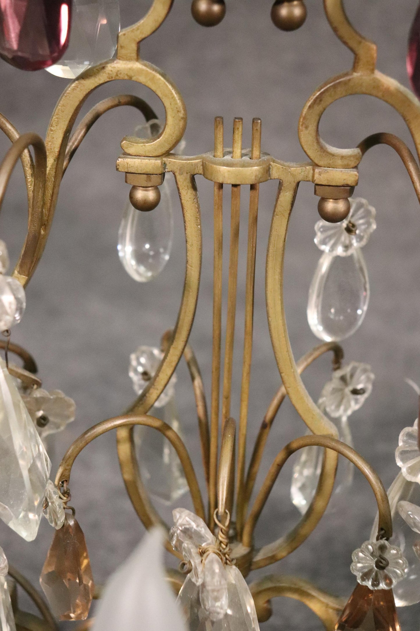 Pair of Fine French Amythest Colored and Clear Crystal Prism Candelabrum