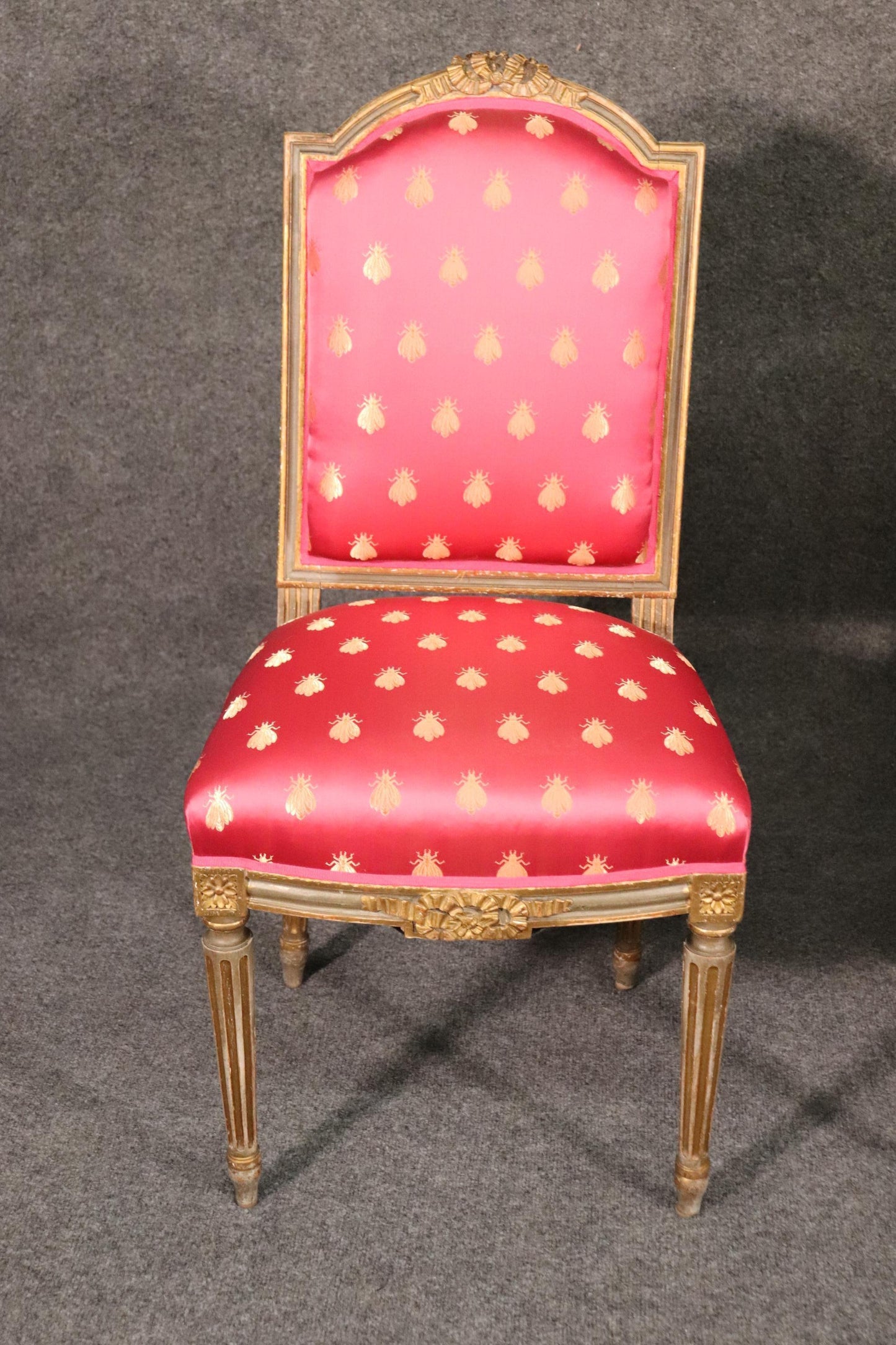 Pair Antique French Louis XVI Painted and Gilded Side Chairs, Circa 1900