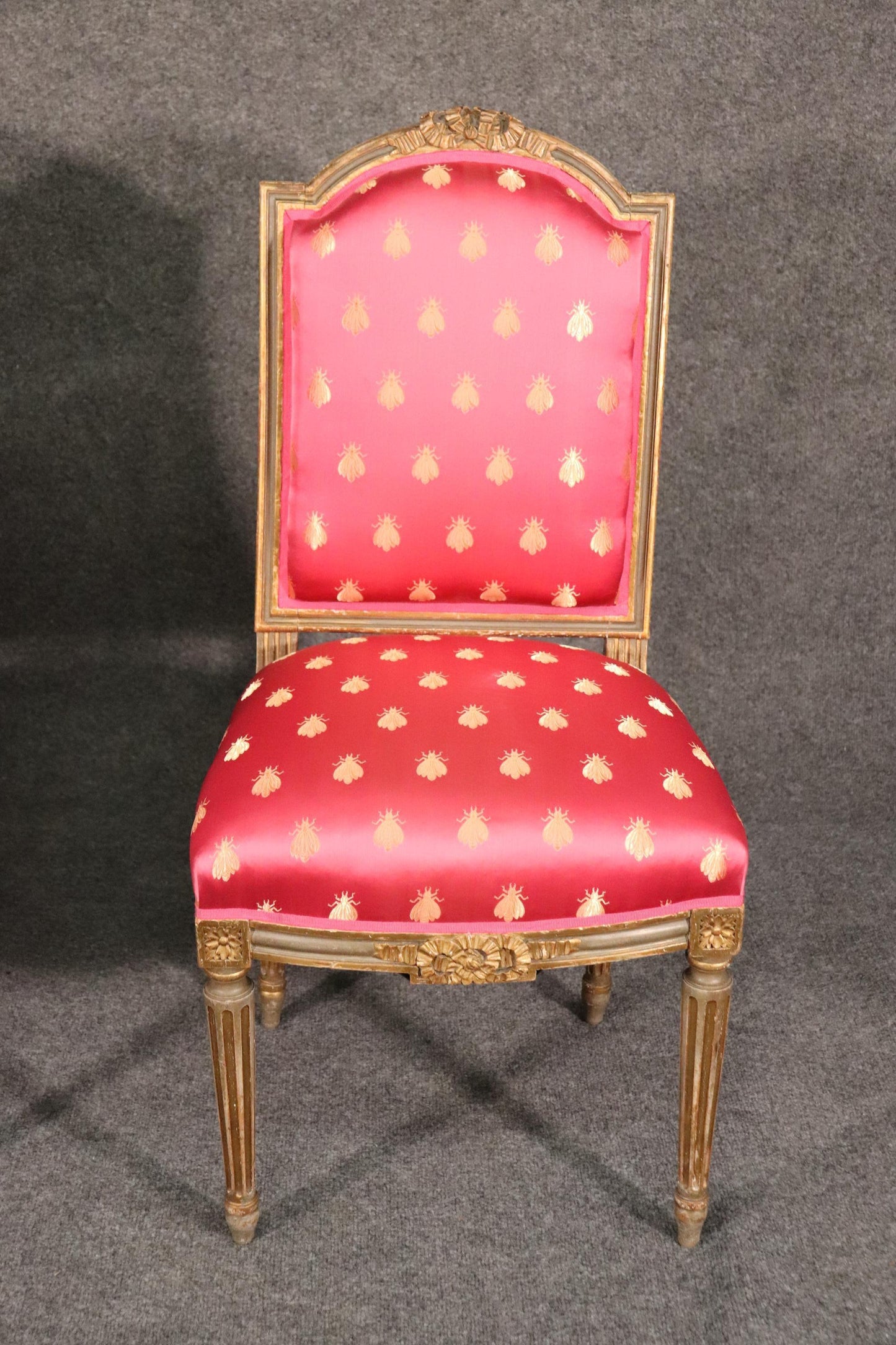 Pair Antique French Louis XVI Painted and Gilded Side Chairs, Circa 1900