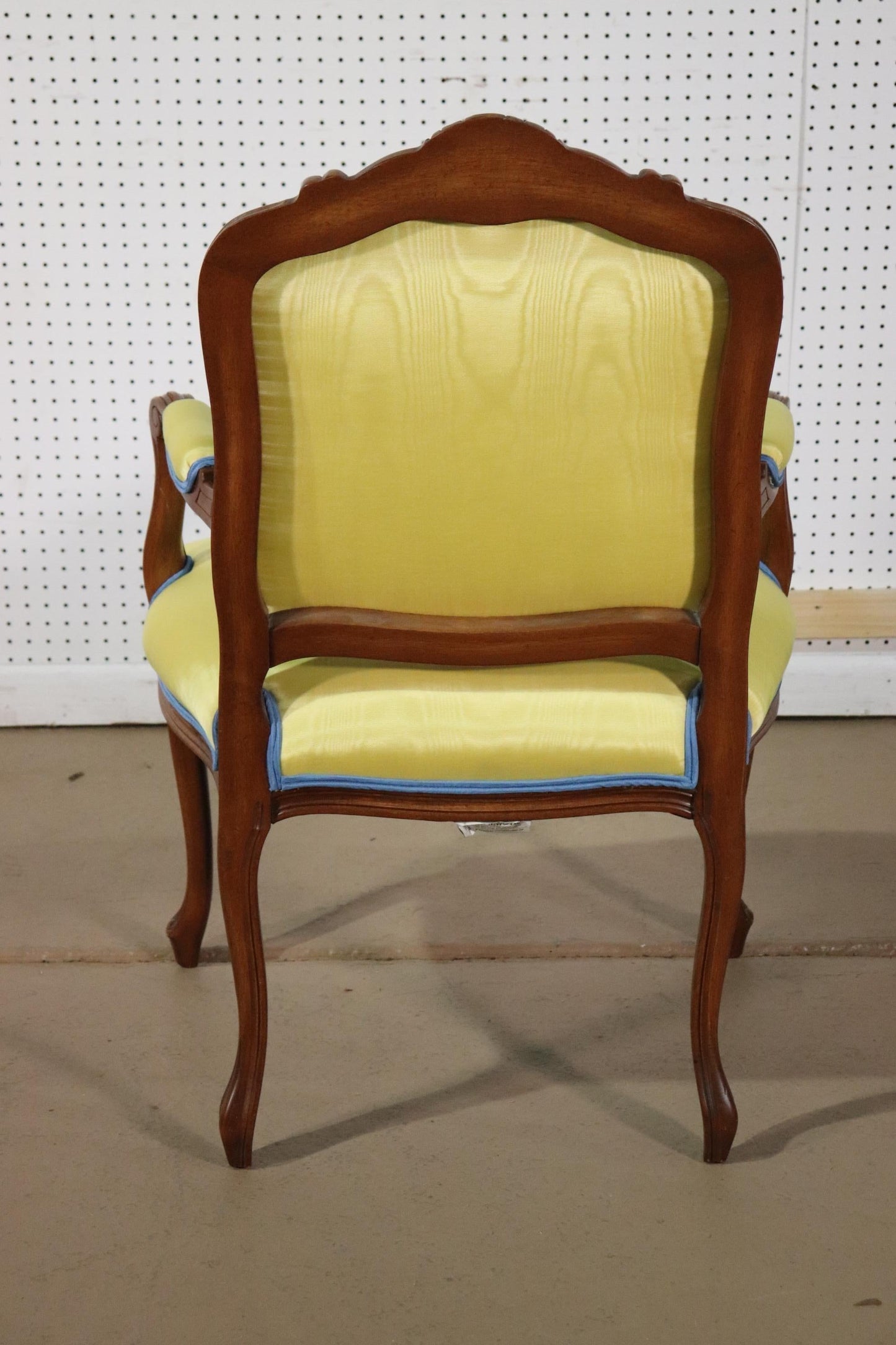 Yellow Moire Fabric Upholstered French Louis XV Style Armchair Fauteuil