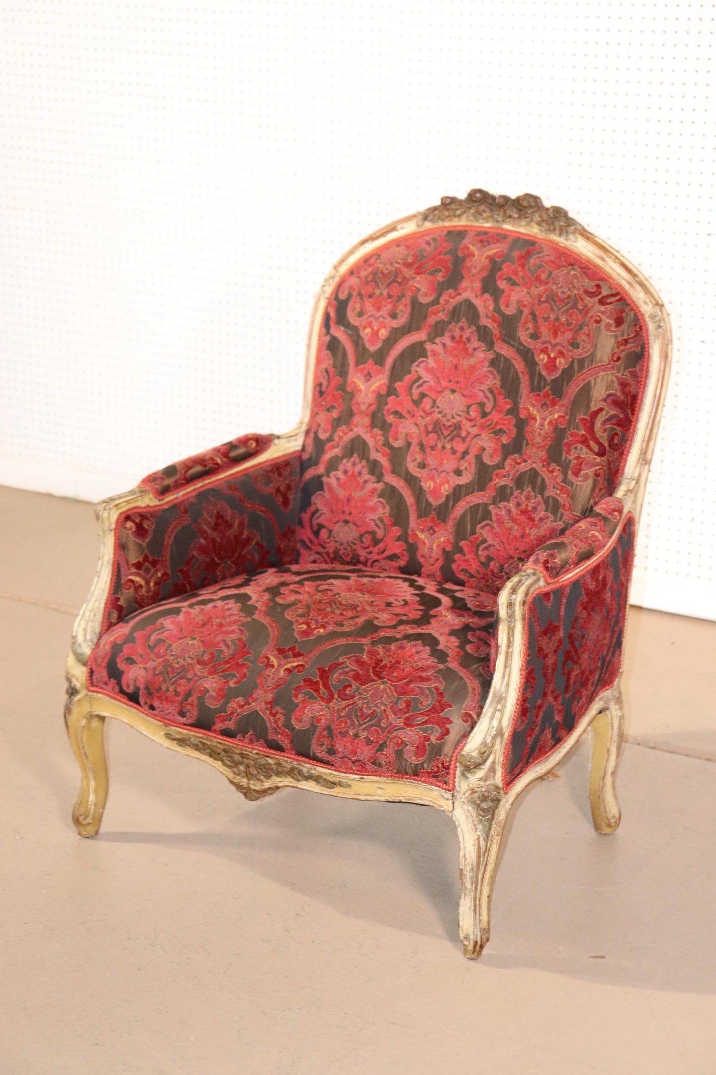 Fine Carved French Louis XV Paint Decorated Louis XV Bergere Chair Circa 1920