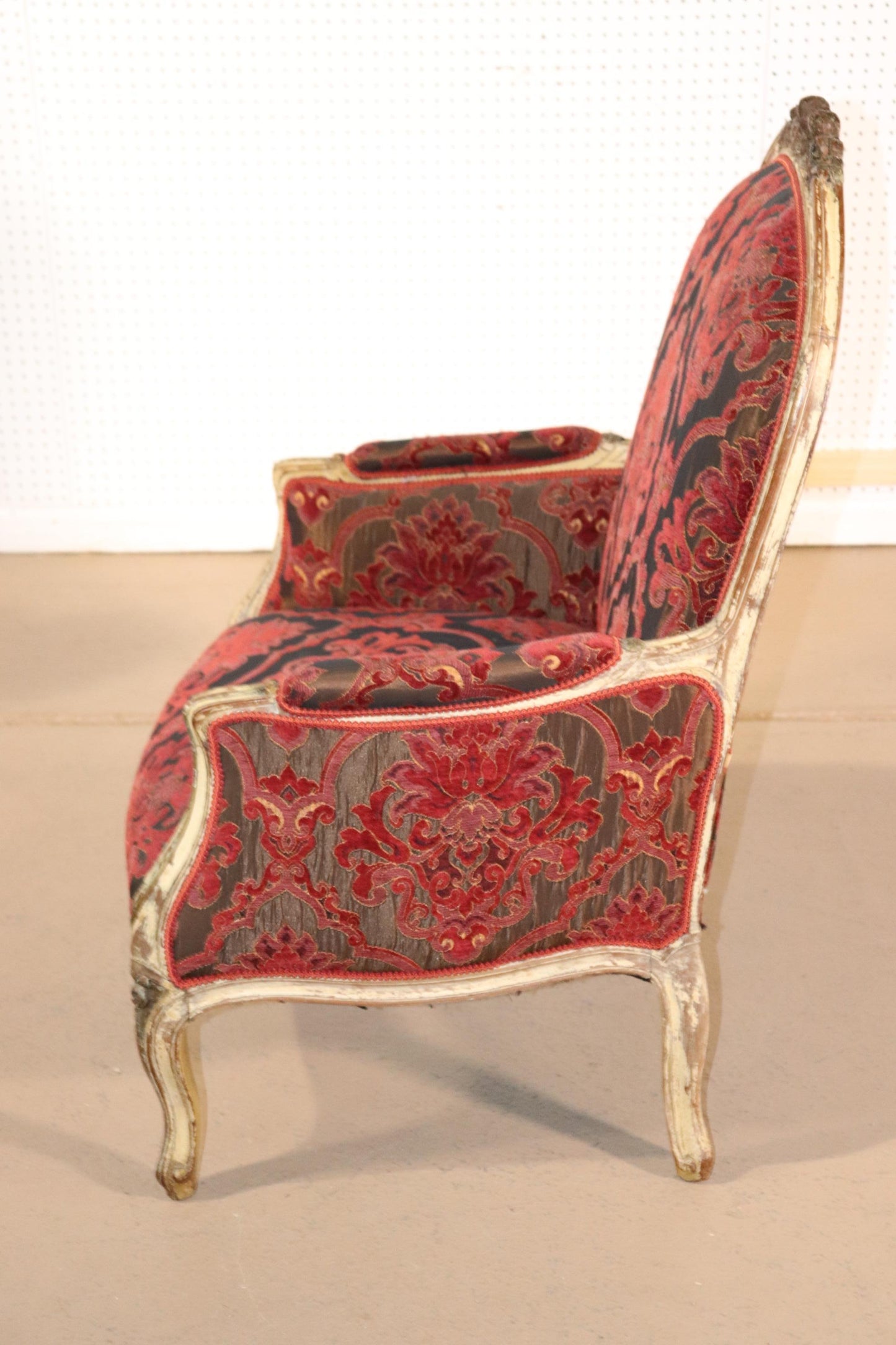 Fine Carved French Louis XV Paint Decorated Louis XV Bergere Chair Circa 1920