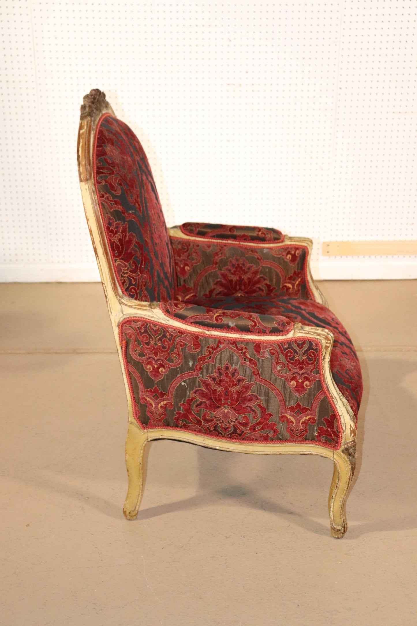 Fine Carved French Louis XV Paint Decorated Louis XV Bergere Chair Circa 1920