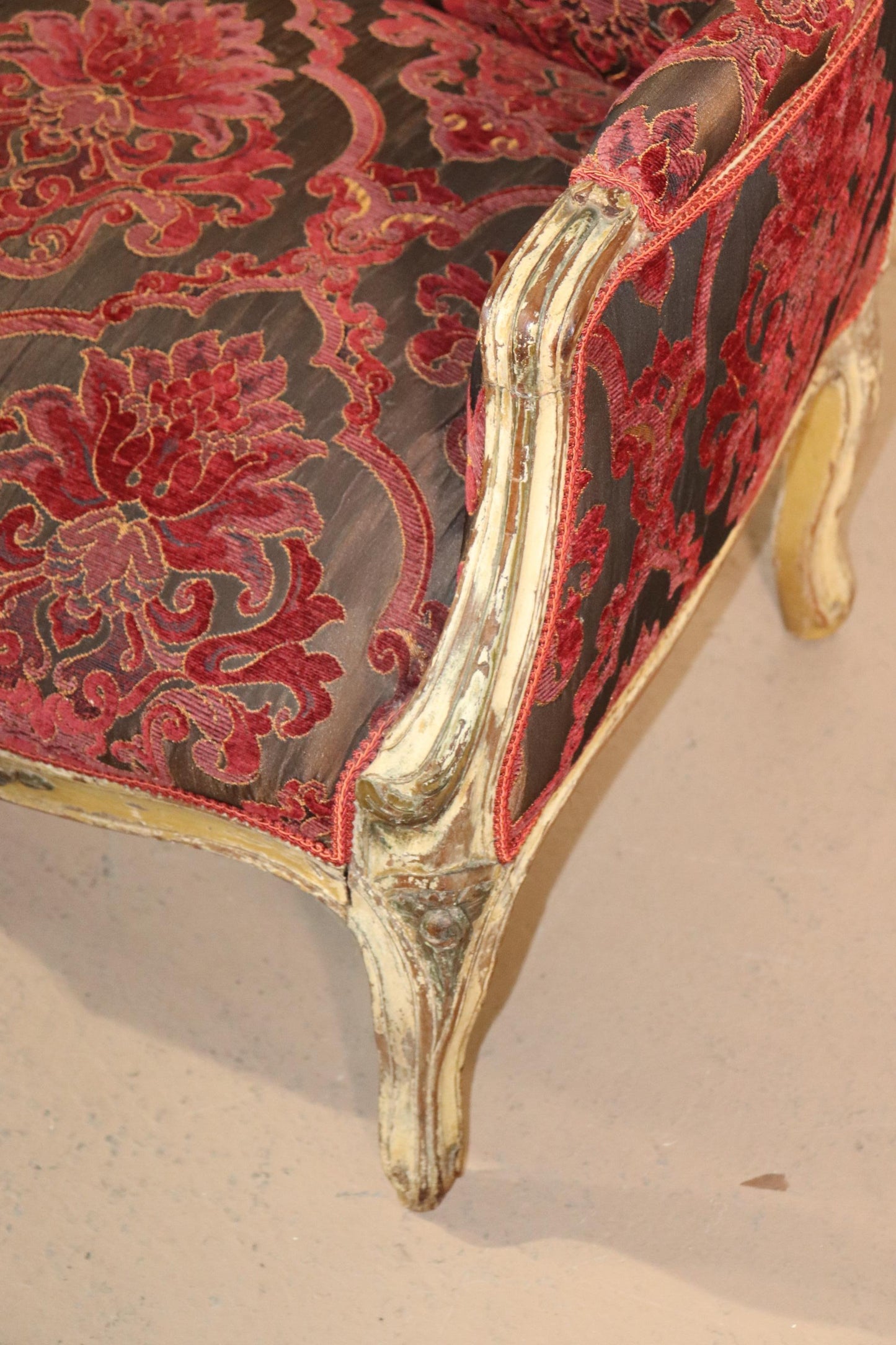 Fine Carved French Louis XV Paint Decorated Louis XV Bergere Chair Circa 1920