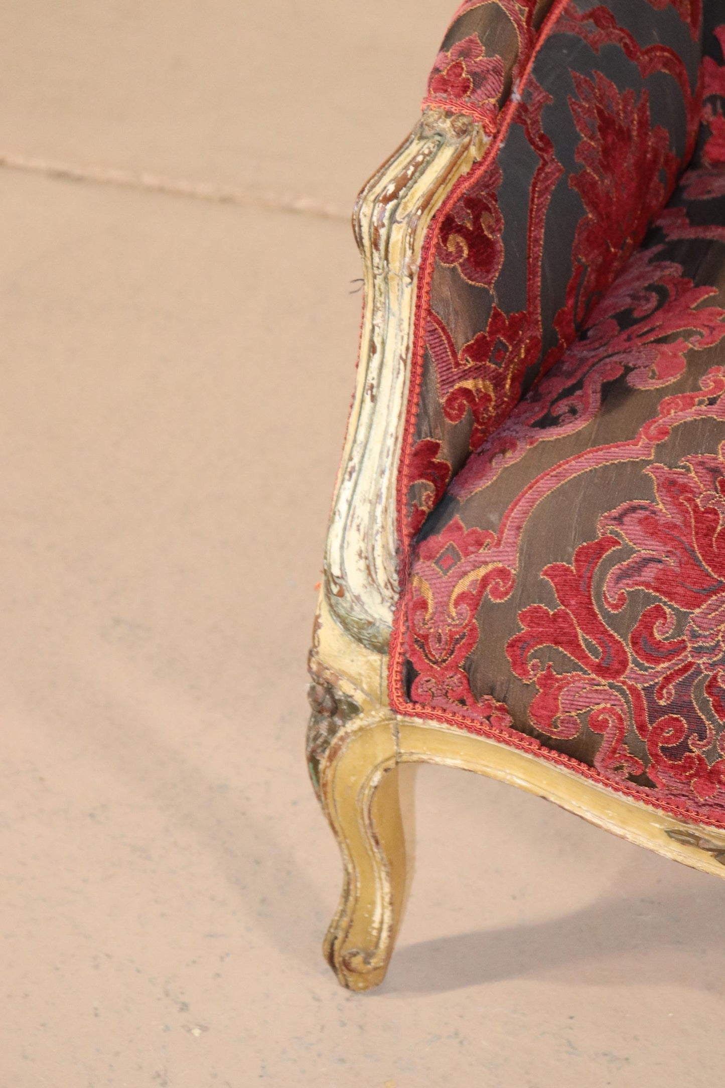 Fine Carved French Louis XV Paint Decorated Louis XV Bergere Chair Circa 1920