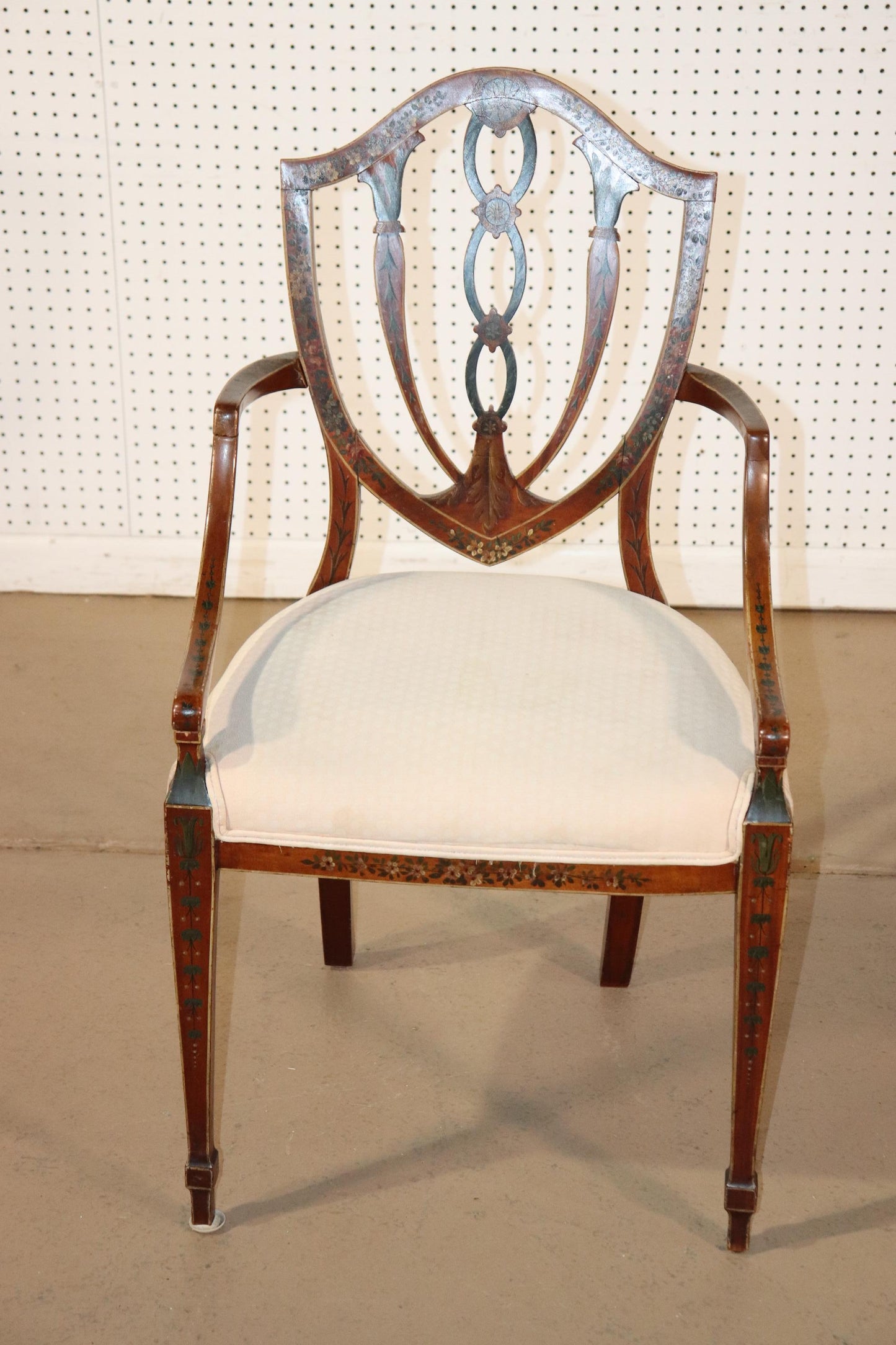 Finely Paint Decorated Adams Style Shield Back Armchair