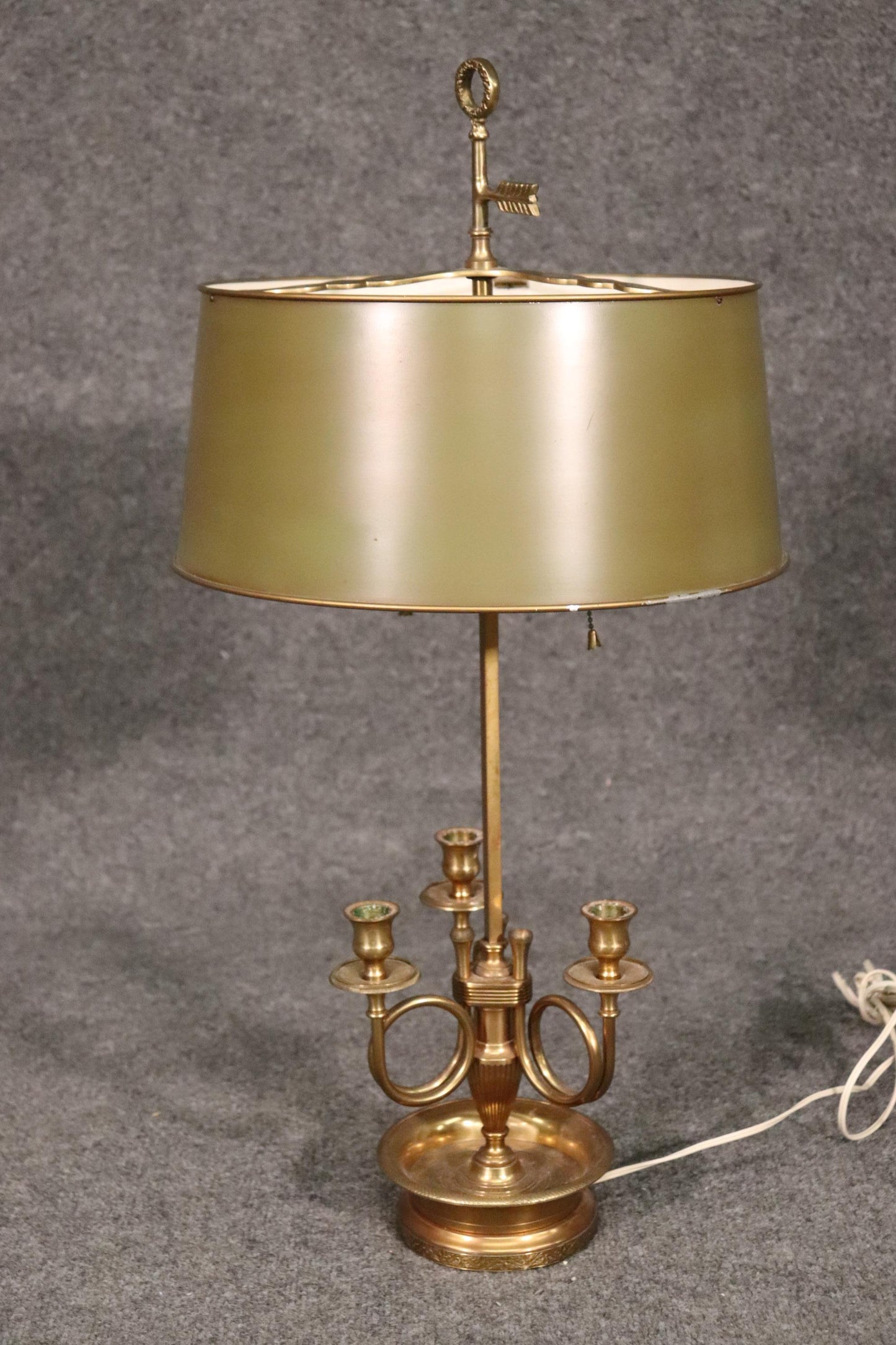 French Brass Bouillotte Lamp with Tole Metal Shade, Circa 1940