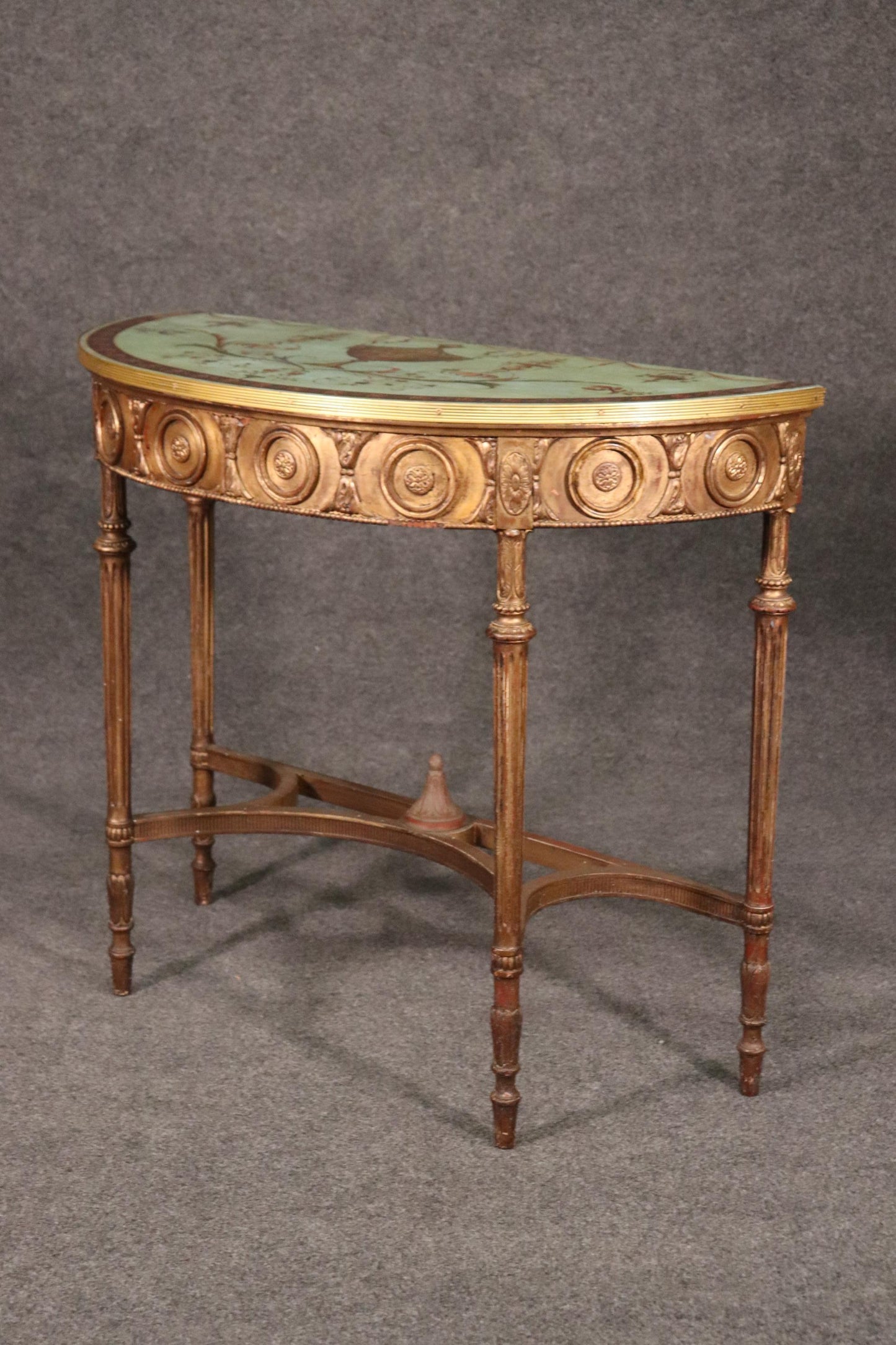 Fine Quality Paint Decorated Gilded Adams Demilune Console Table, Circa 1890