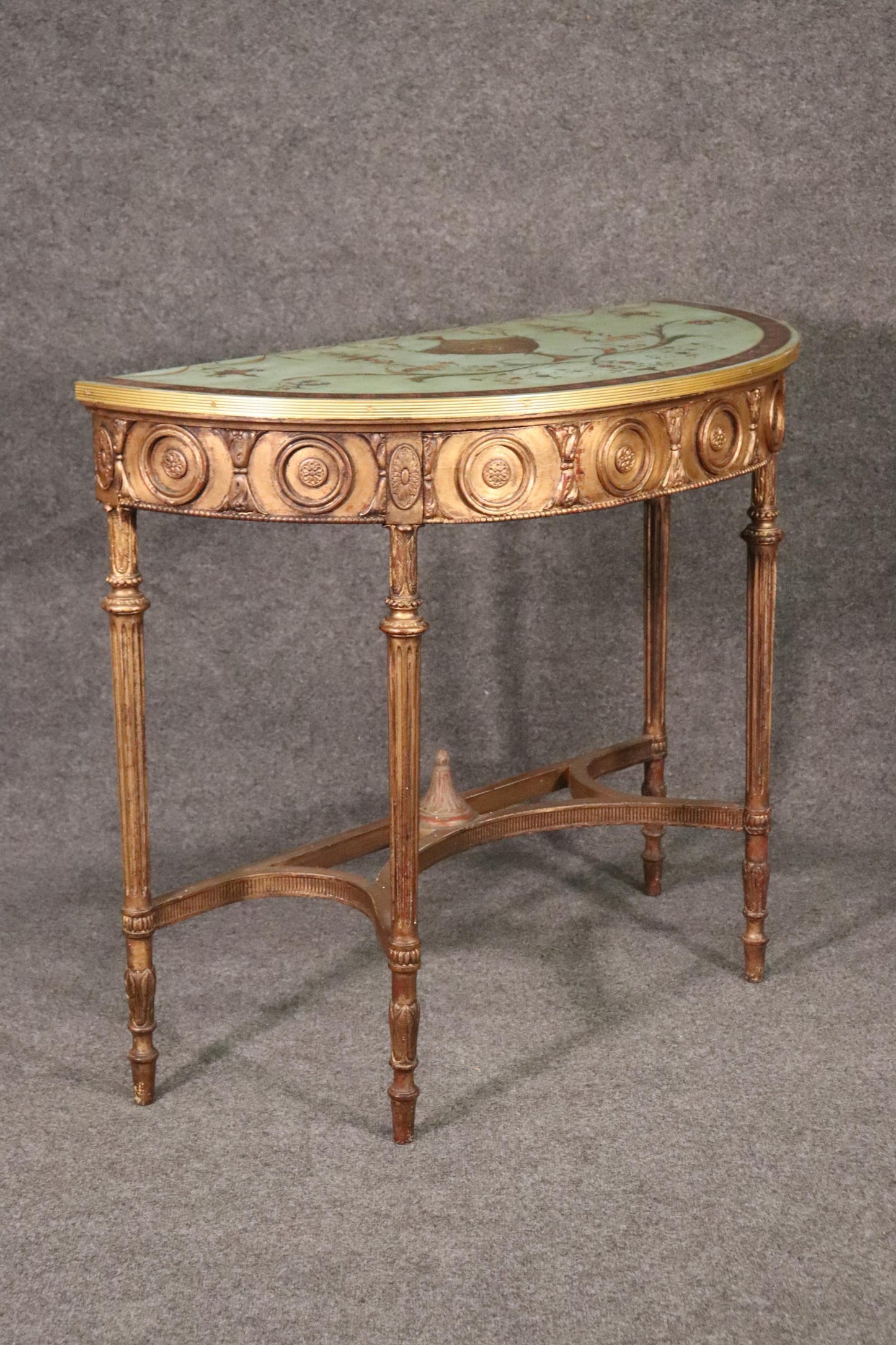 Fine Quality Paint Decorated Gilded Adams Demilune Console Table, Circa 1890