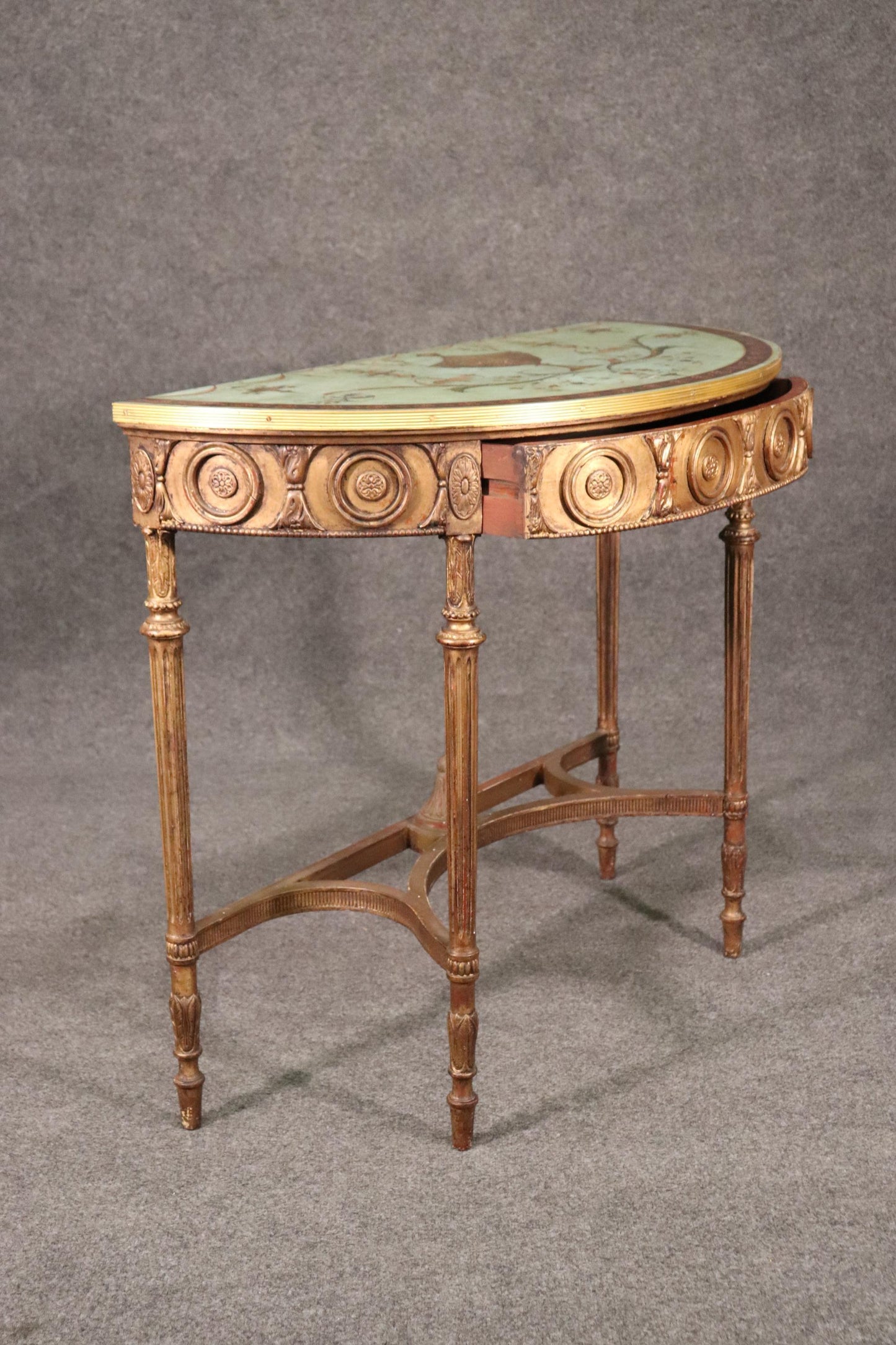 Fine Quality Paint Decorated Gilded Adams Demilune Console Table, Circa 1890