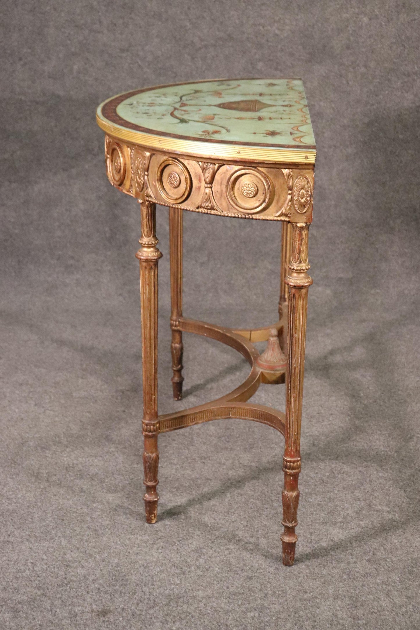 Fine Quality Paint Decorated Gilded Adams Demilune Console Table, Circa 1890