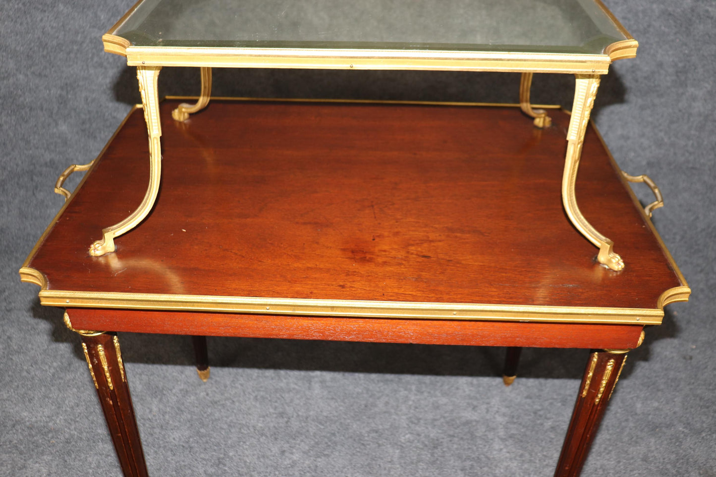 Fine Quality French Dore' Bronze and Mahogany Directoire Dessert Tray Top Table