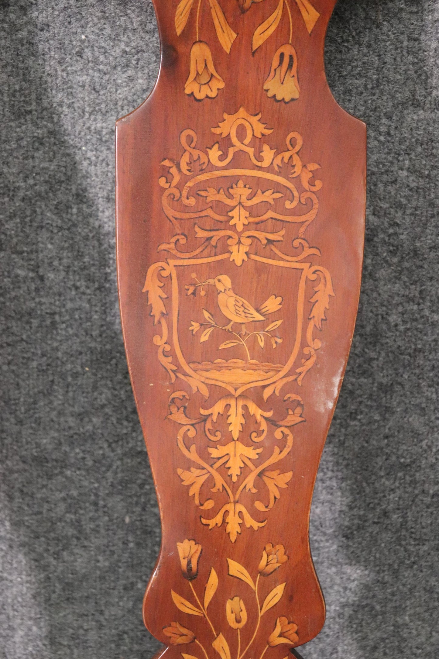 Leather Upholstered Dutch Marquetry Inlaid Window Bench Circa 1900