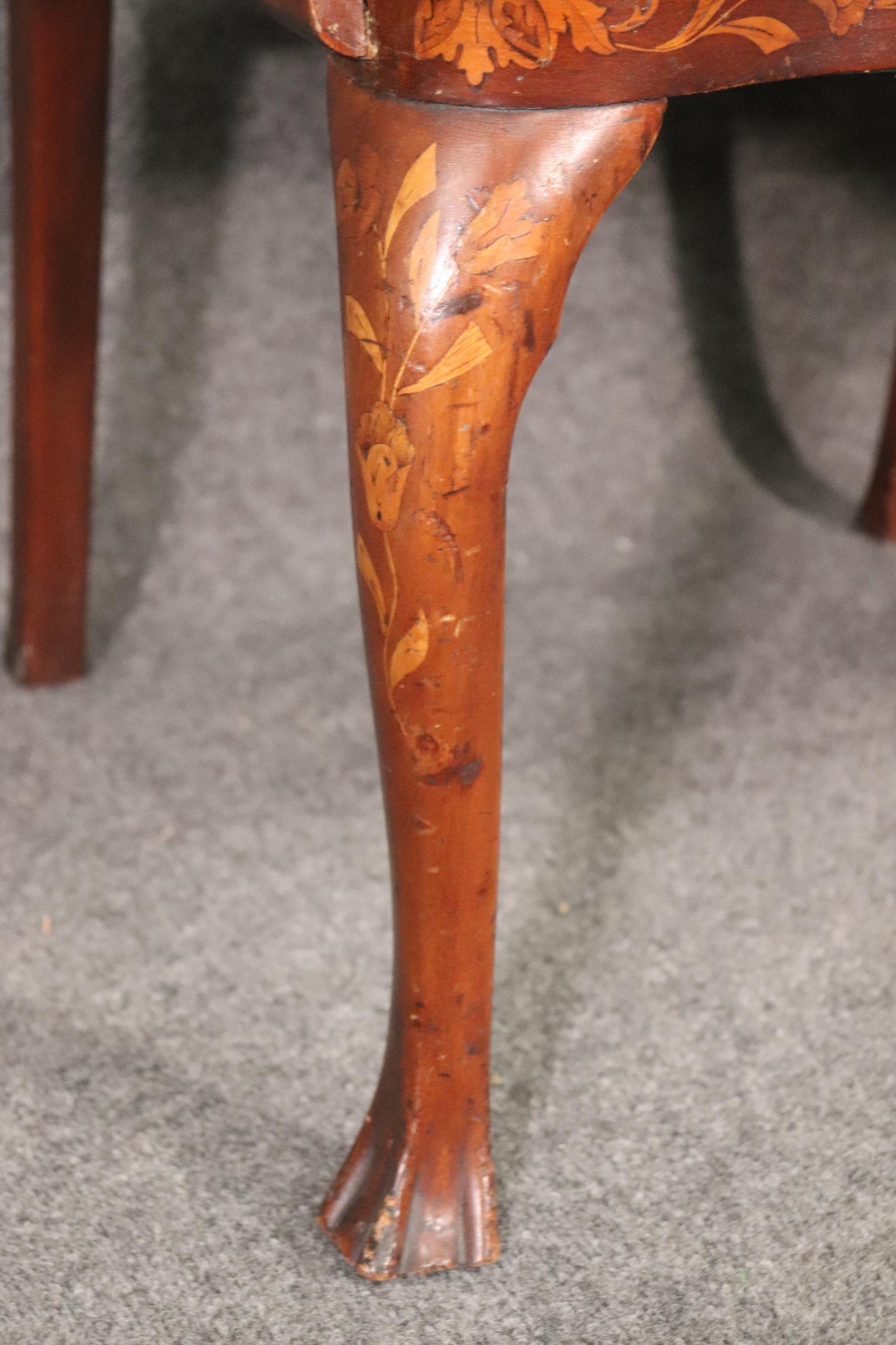 Leather Upholstered Dutch Marquetry Inlaid Window Bench Circa 1900