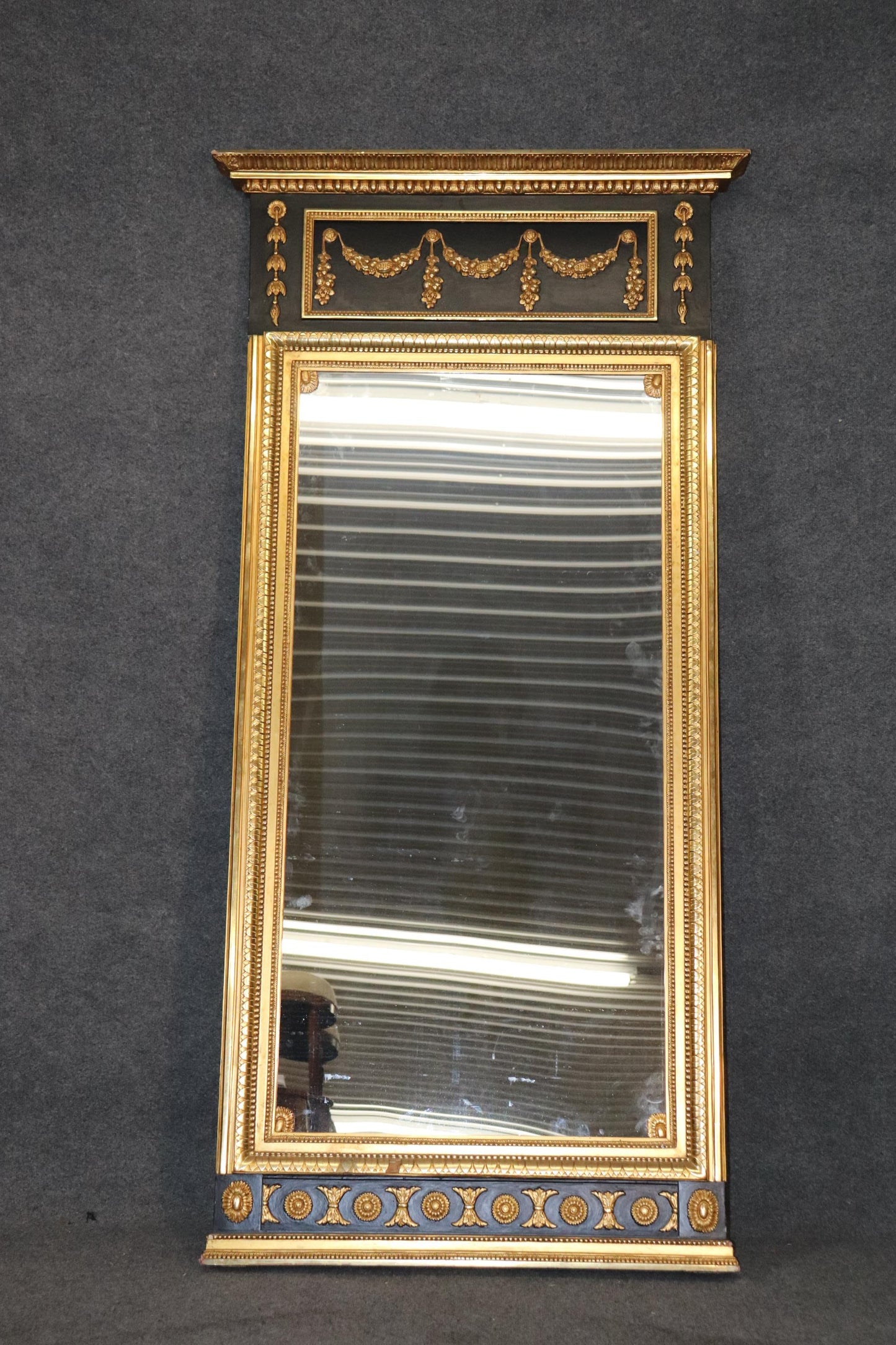 Ebonized French Empire Gilded Tall Narrow Wall Mirror, Cira 1970