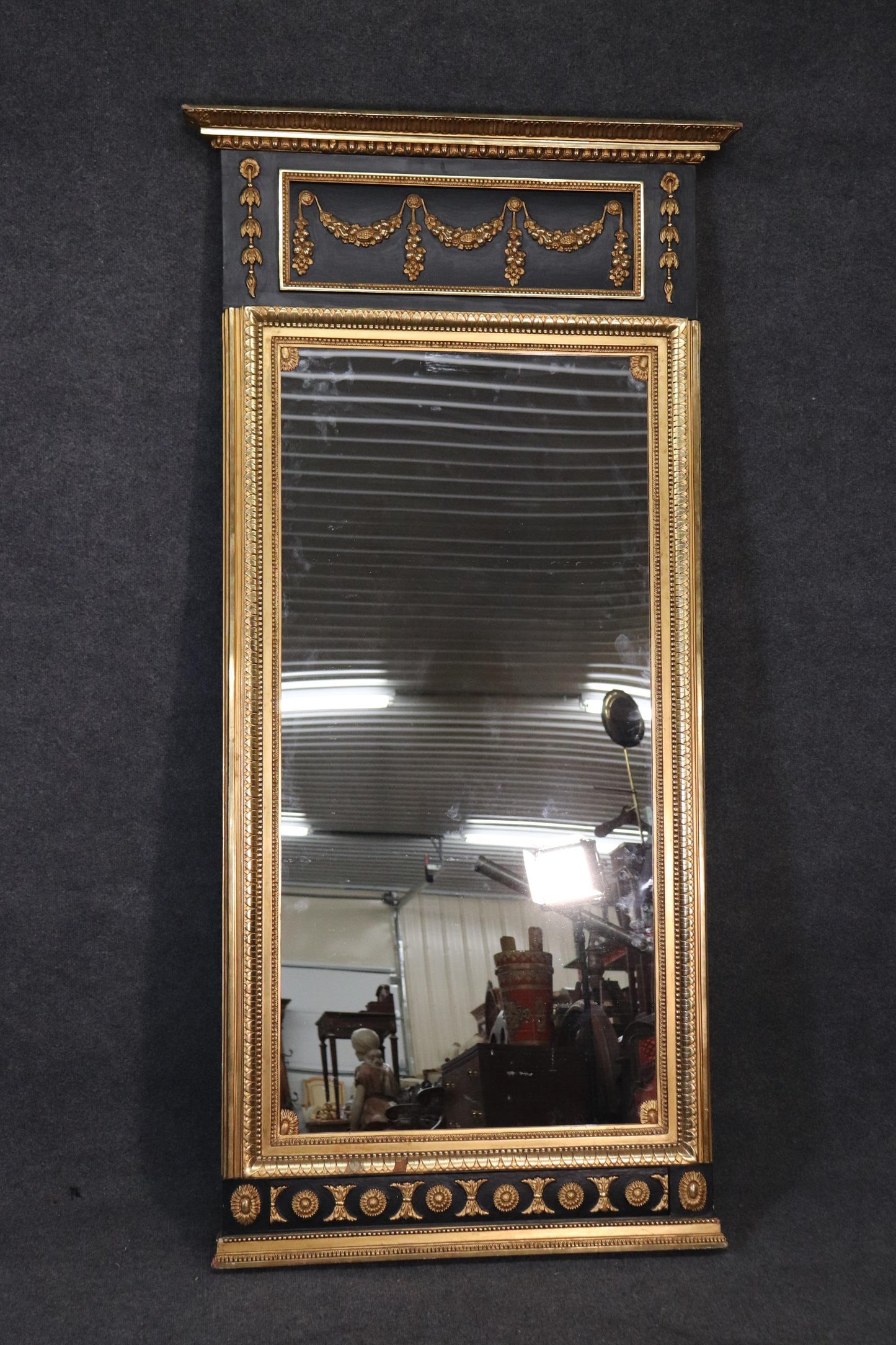 Ebonized French Empire Gilded Tall Narrow Wall Mirror, Cira 1970