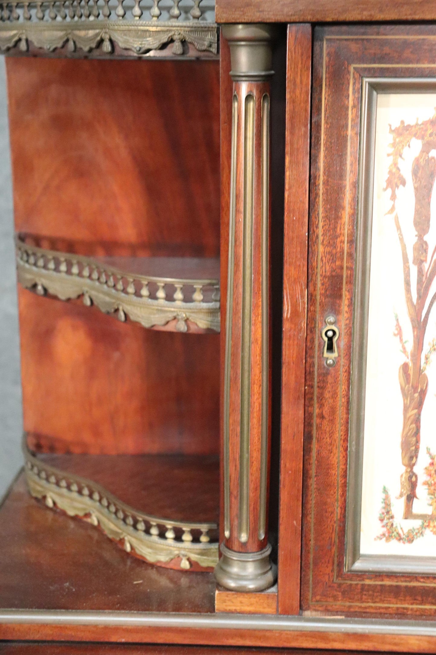 Important French Brass Inlaid Paint Decorated Rolltop Ladies Writing Desk