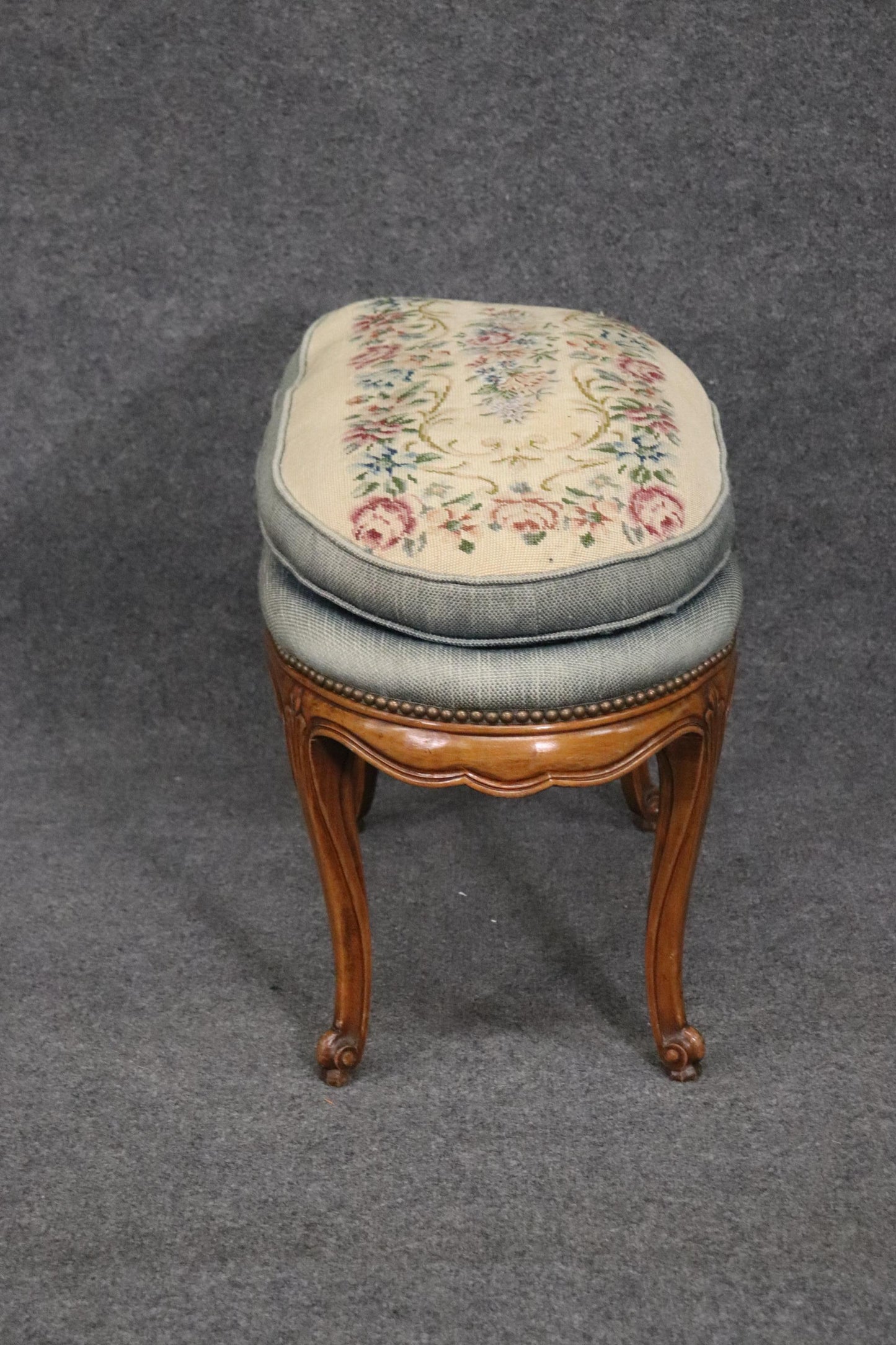 Carved Walnut French Louis XV Oval Foot Stool Circa 1930