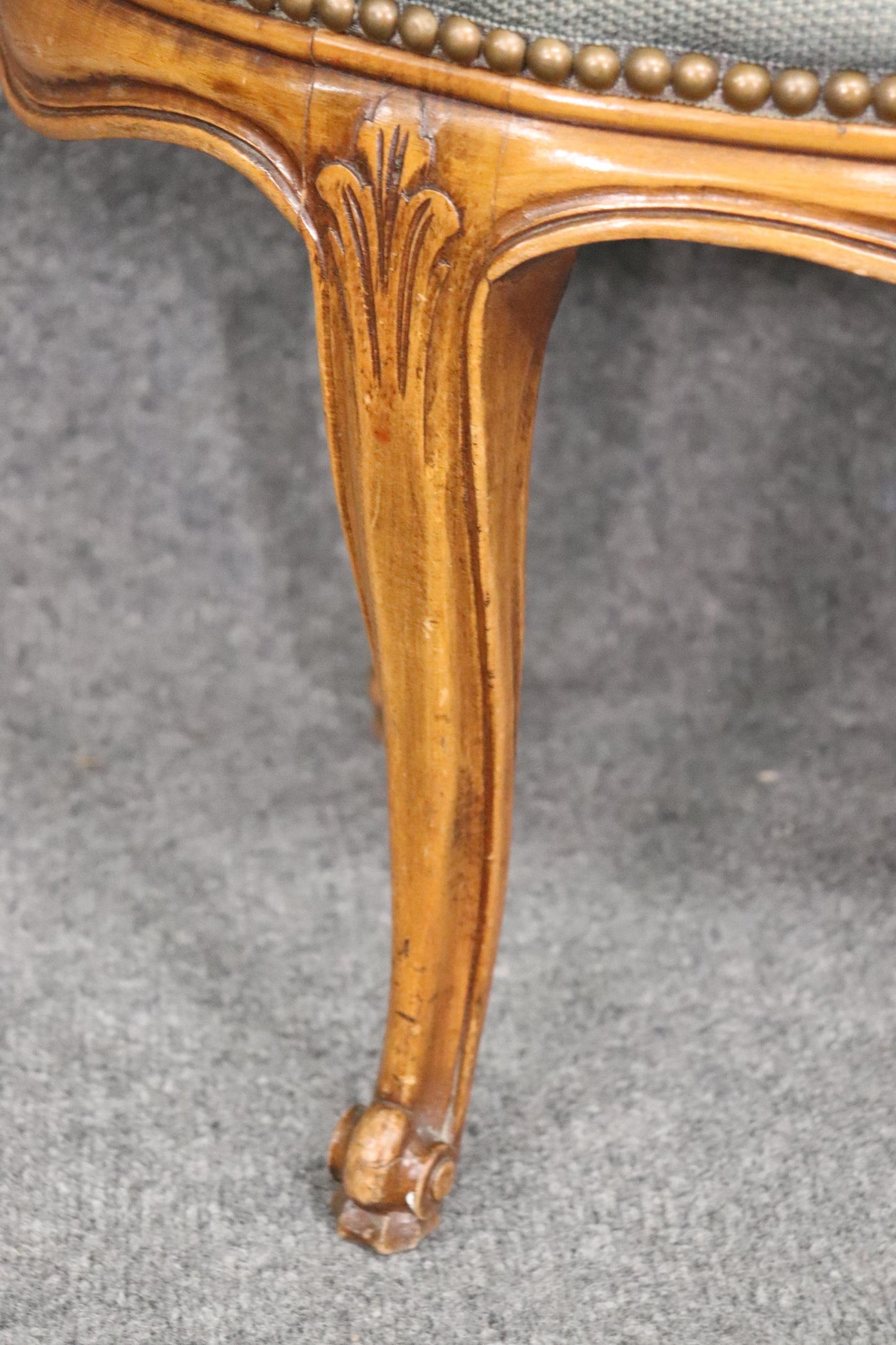 Carved Walnut French Louis XV Oval Foot Stool Circa 1930