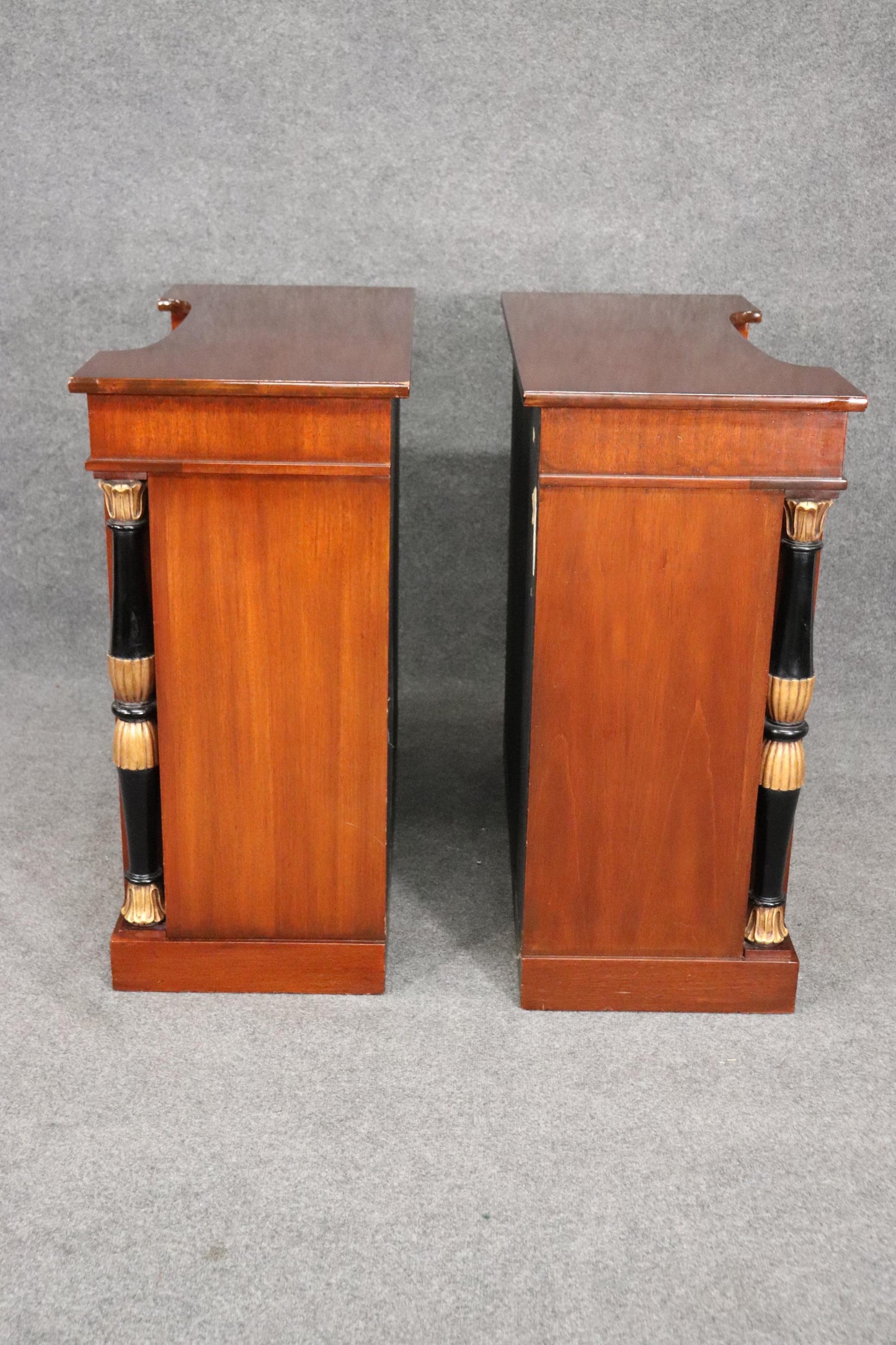 Rare Pair Brass Inlaid Mahogany English Regency Foyer Cabinets Commodes