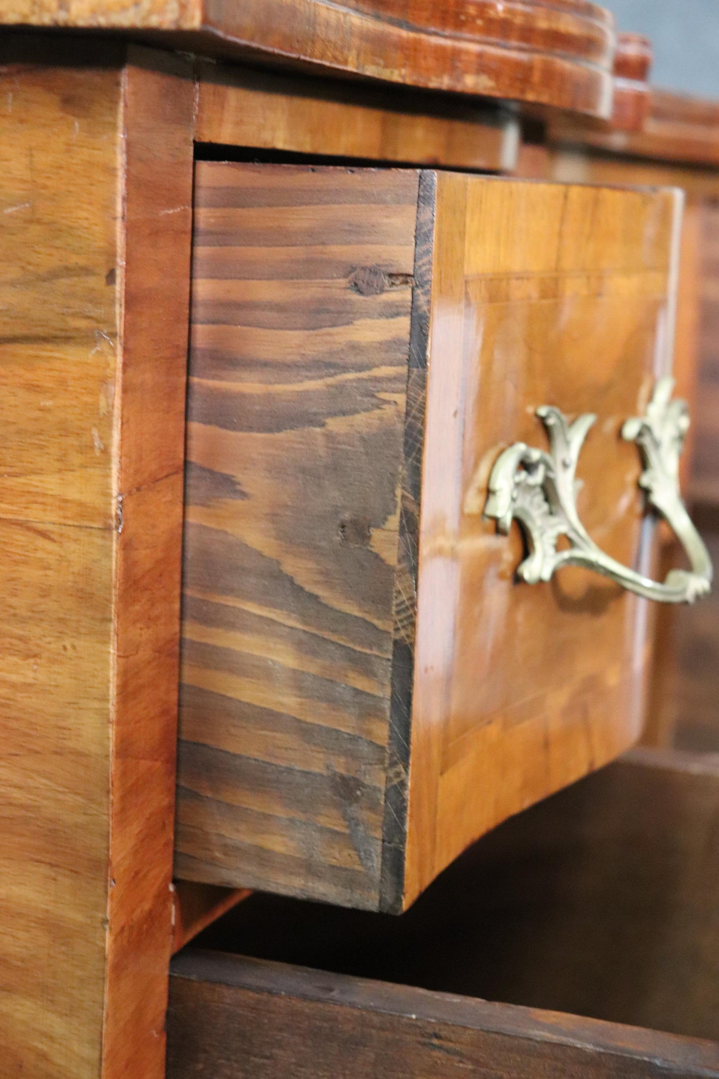 Gorgeous Inlaid Continental Louis XV Style Walnut Writing Desk circa 1920s