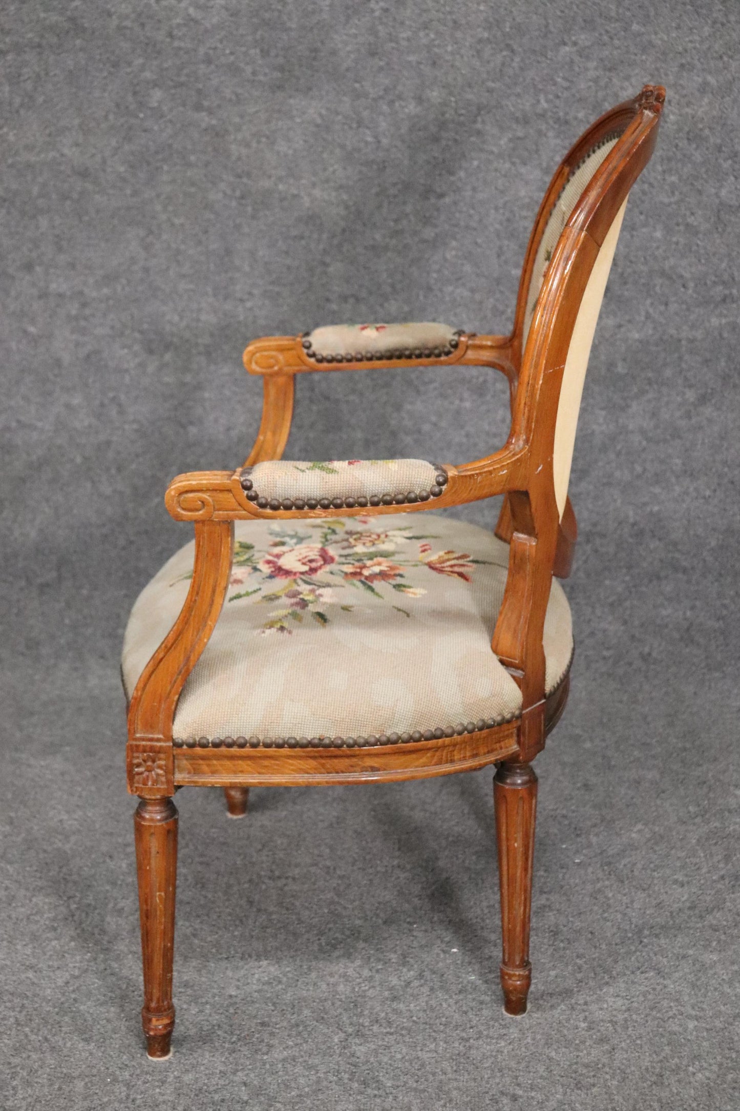 Fine French Louis XVI Carved Walnut Needlepoint Armchair Circa 1940