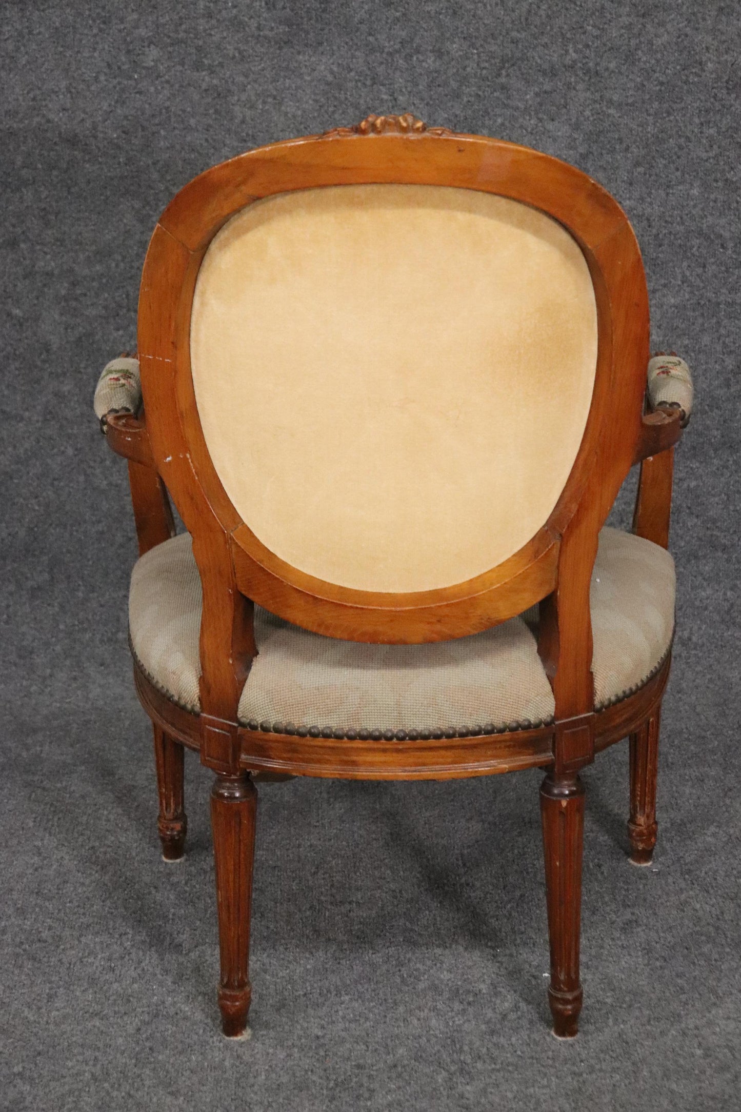 Fine French Louis XVI Carved Walnut Needlepoint Armchair Circa 1940