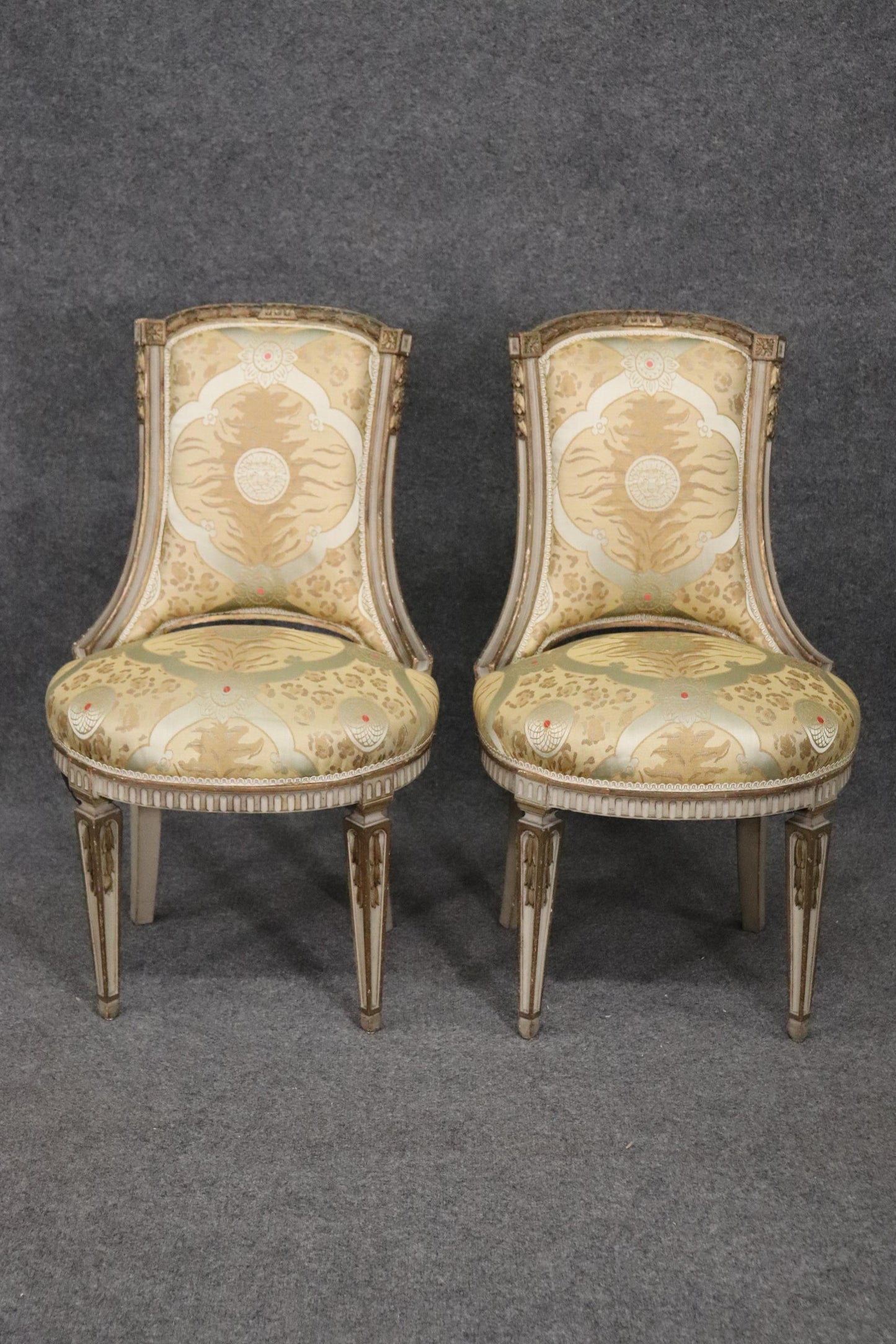 Nice Pair French Louis XVI Paint Decorated Side Chairs, Circa 1920s